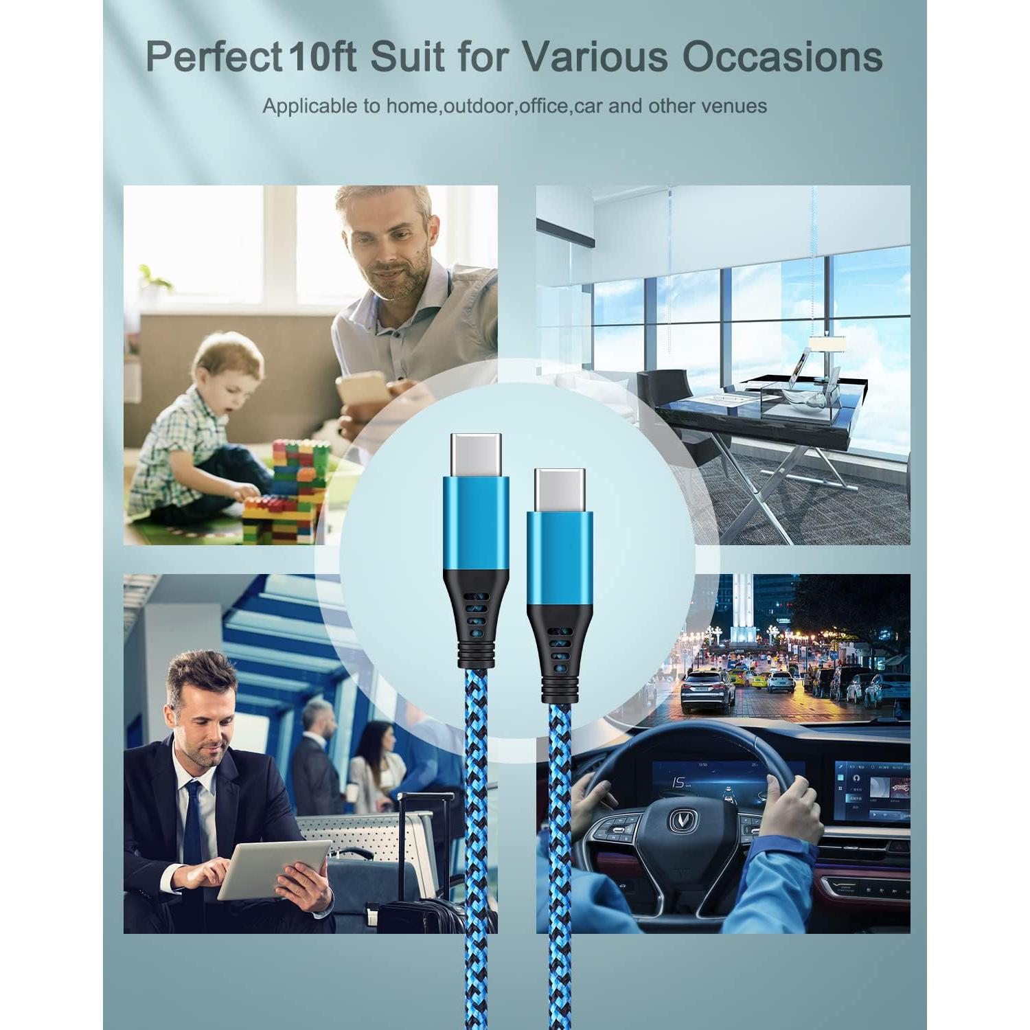 Cable USB C a C 60W AILKIN 3.05m Carga Rápida 2 Paquete