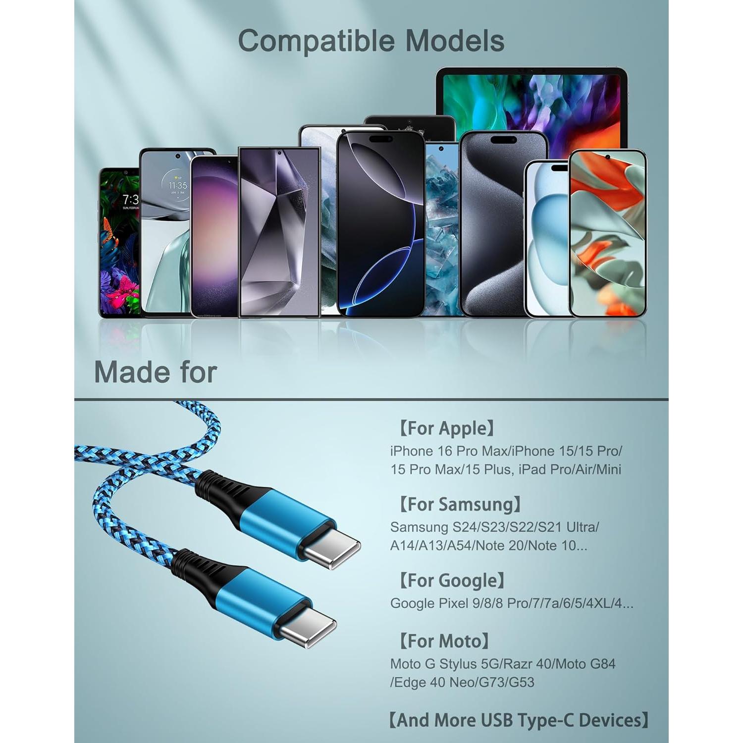 Cable USB C a C 60W AILKIN 3.05m Carga Rápida 2 Paquete