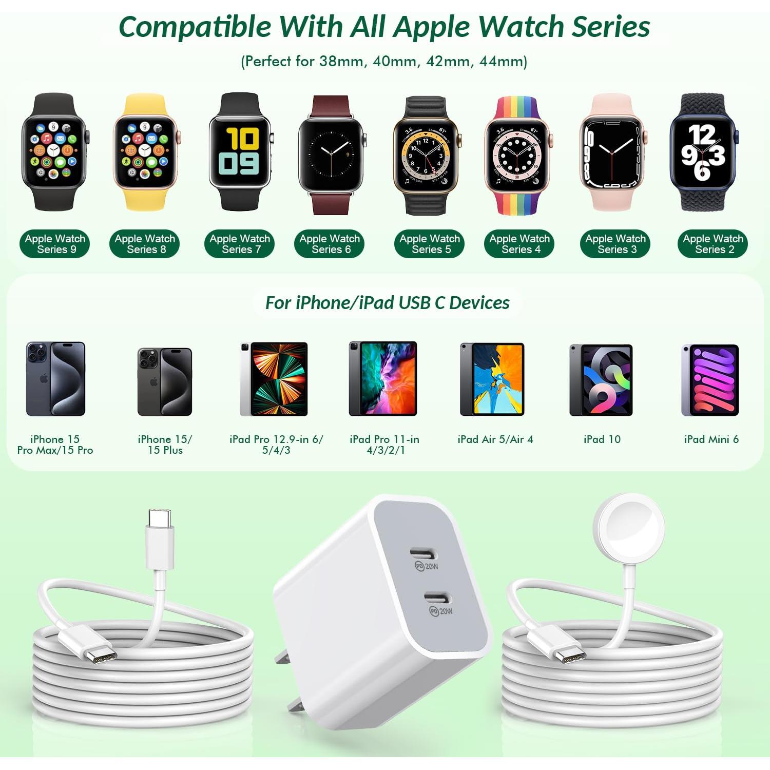 Cargador Rápido Doble USB C 40W para Apple Watch e iPhone