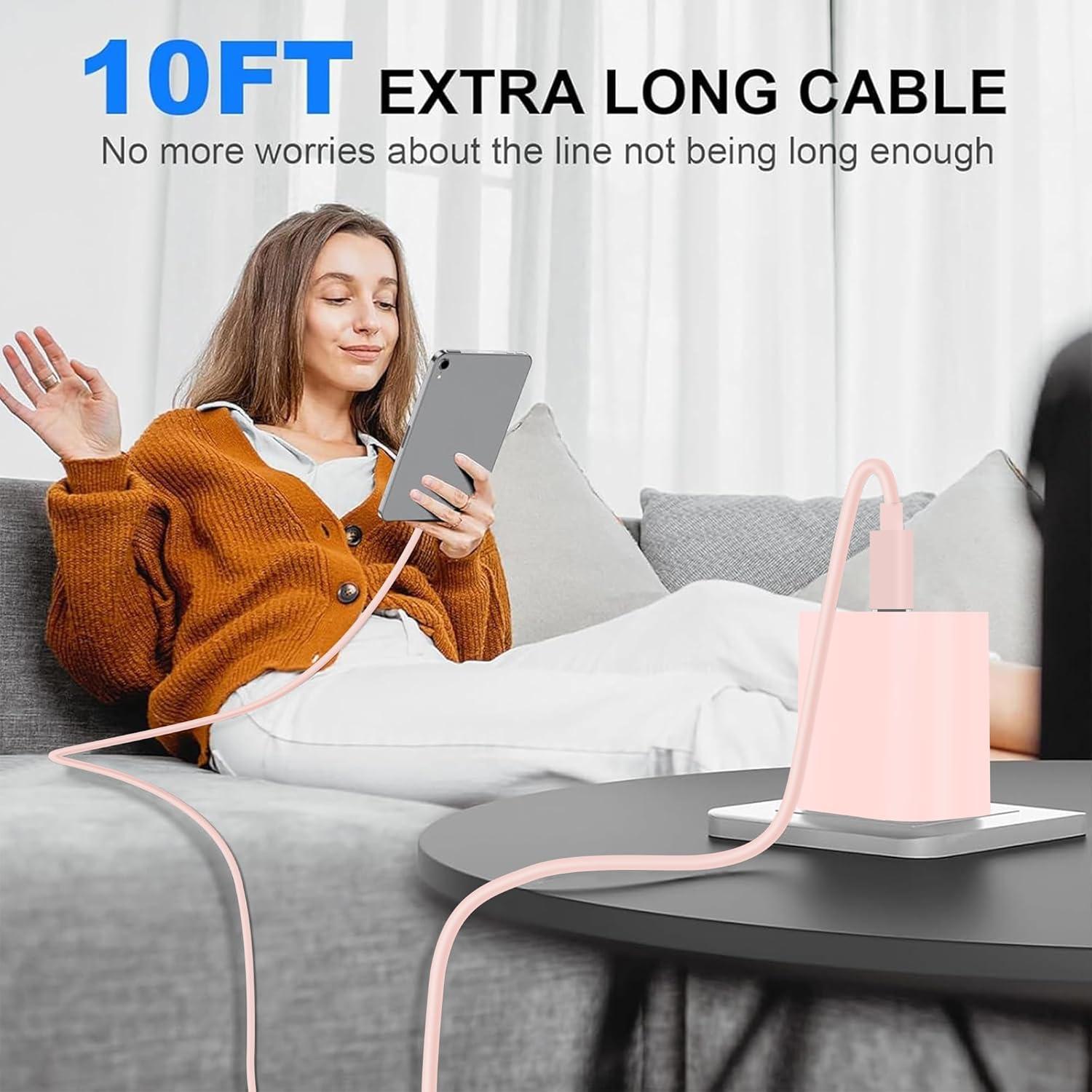 Cargador USB C 20W + Cable 10 pies para iPad - 2 Paquetes