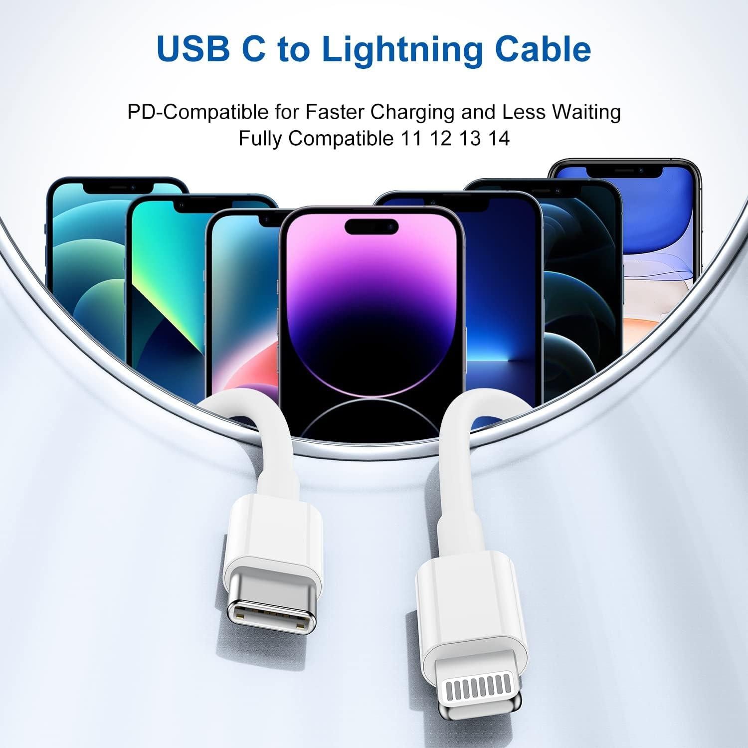 Cable de Carga Rápida USB C a Lightning Yievis 3m Blanco MFi