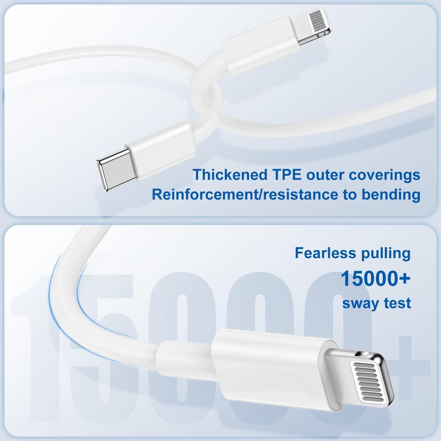 Cable de Carga Rápida USB C a Lightning Yievis 3m Blanco MFi
