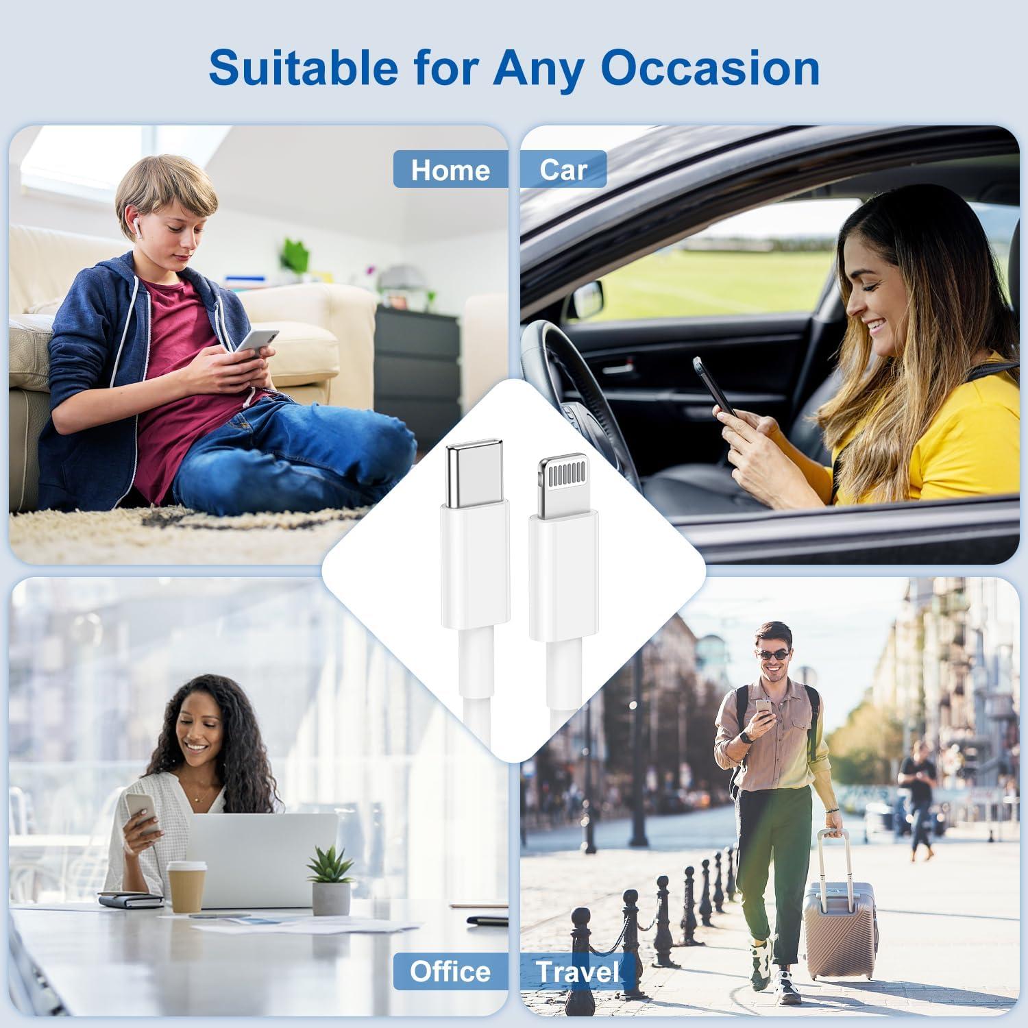 Cable de Carga Rápida USB C a Lightning Yievis 3m Blanco MFi