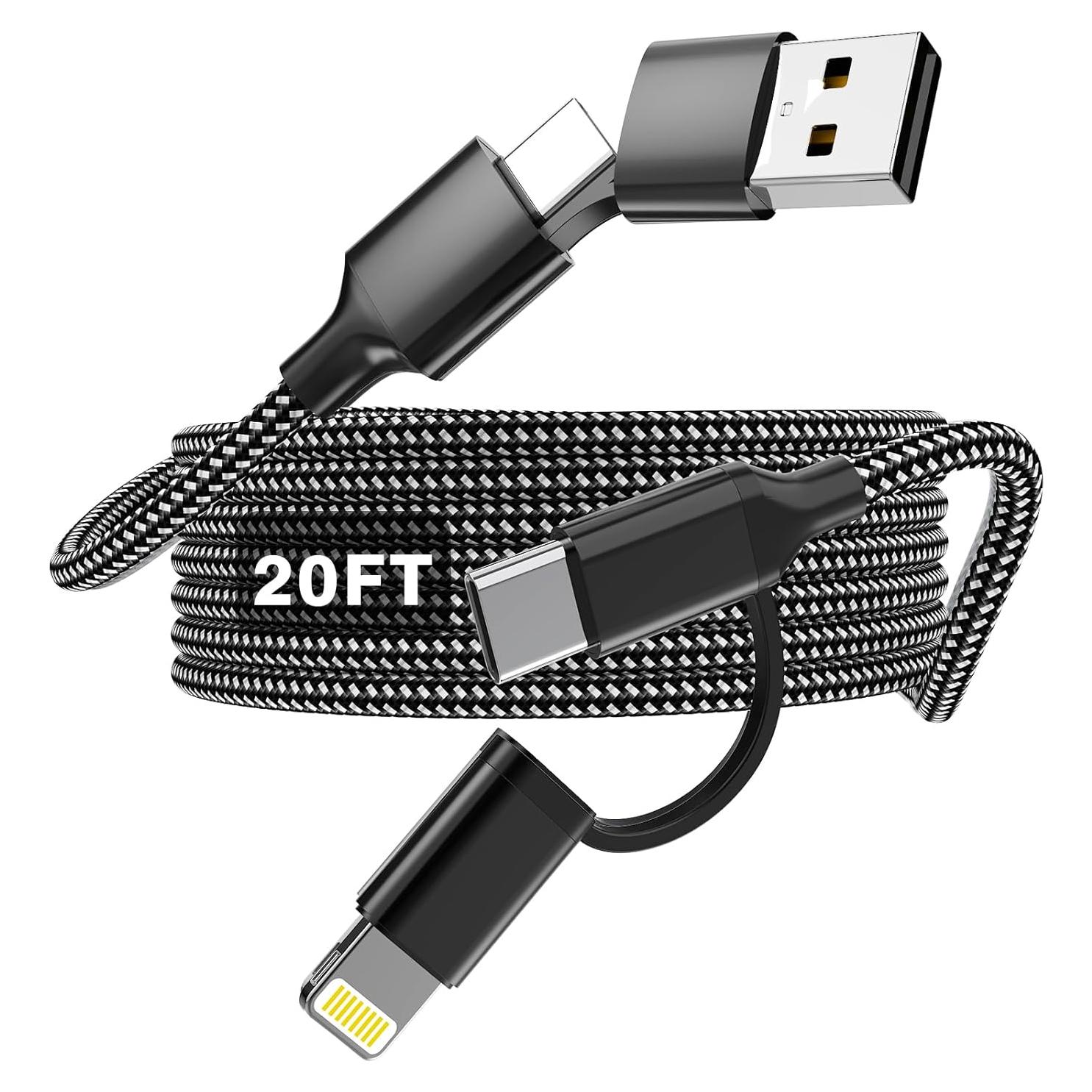 Cable de Carga Extra Largo 6m 60W USB-C y Lightning para iPhone