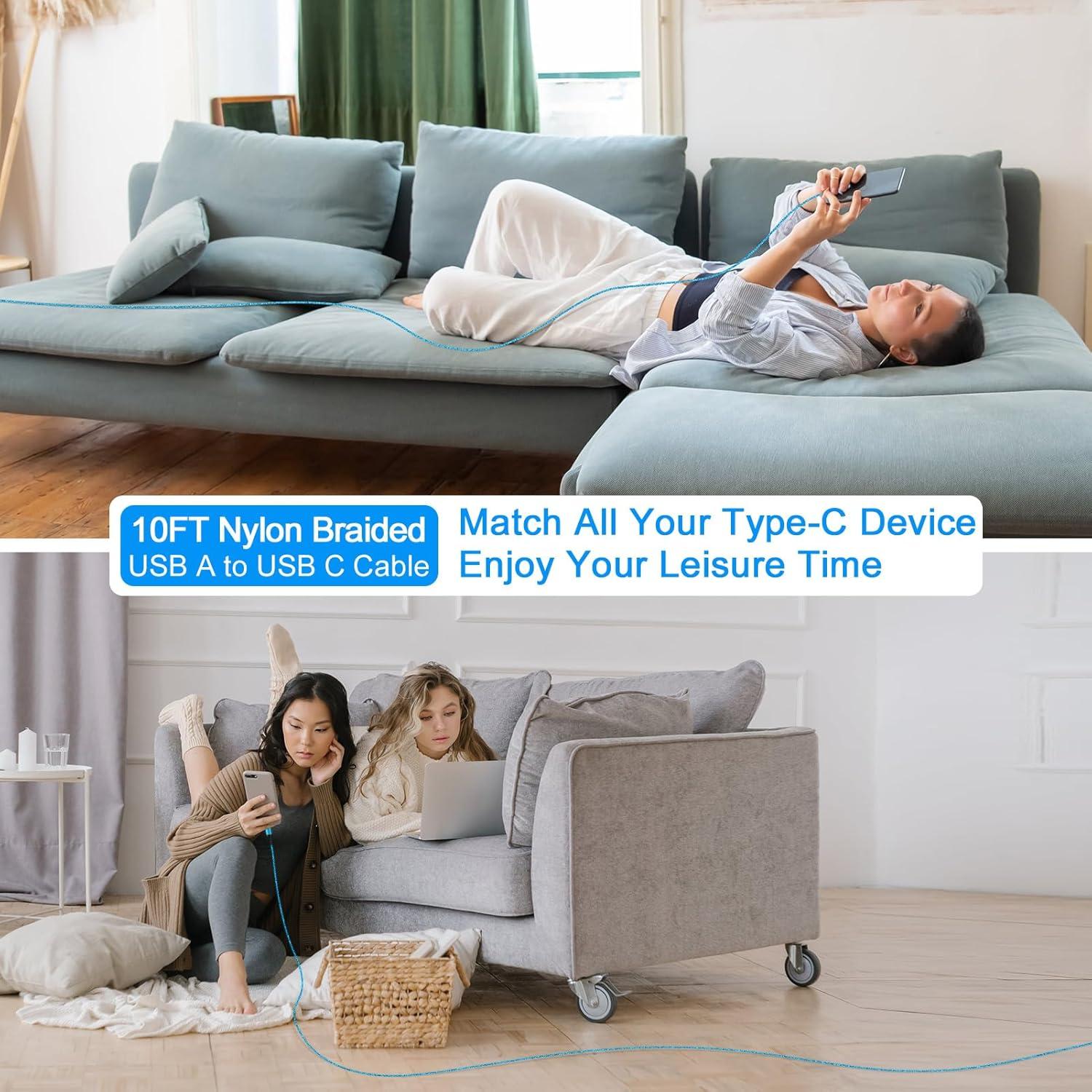 Cable de Carga Rápida USB A a C 10FT 3.1A para iPhone 16e