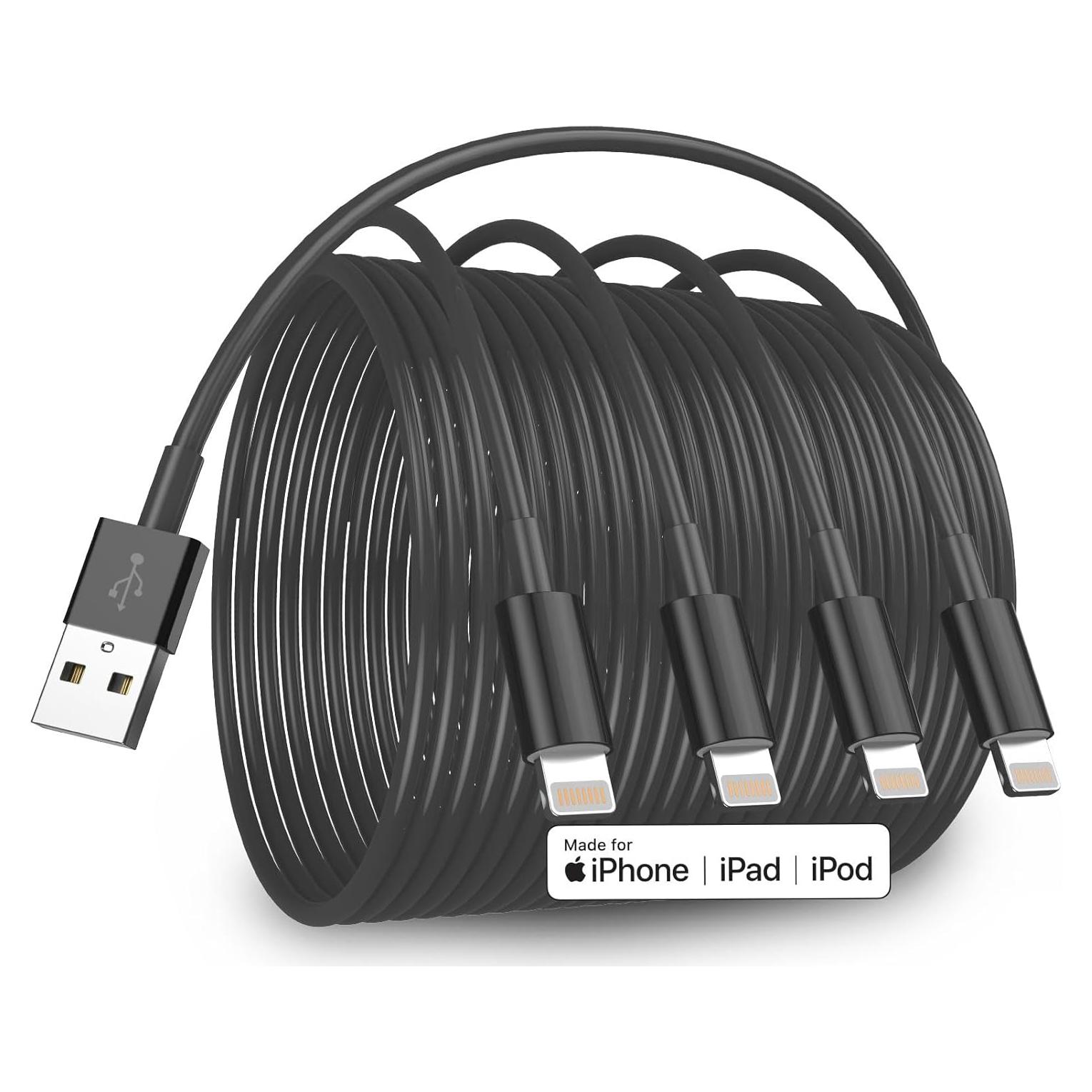 Paquete de 4 Cables USB a Lightning MFi 2m Negro para iPhone