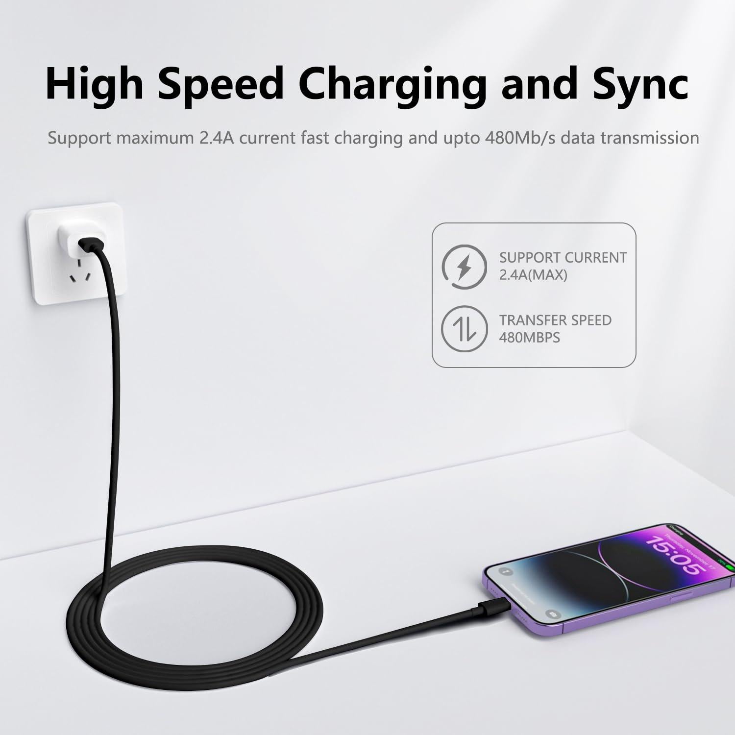 Paquete de 4 Cables USB a Lightning MFi 2m Negro para iPhone