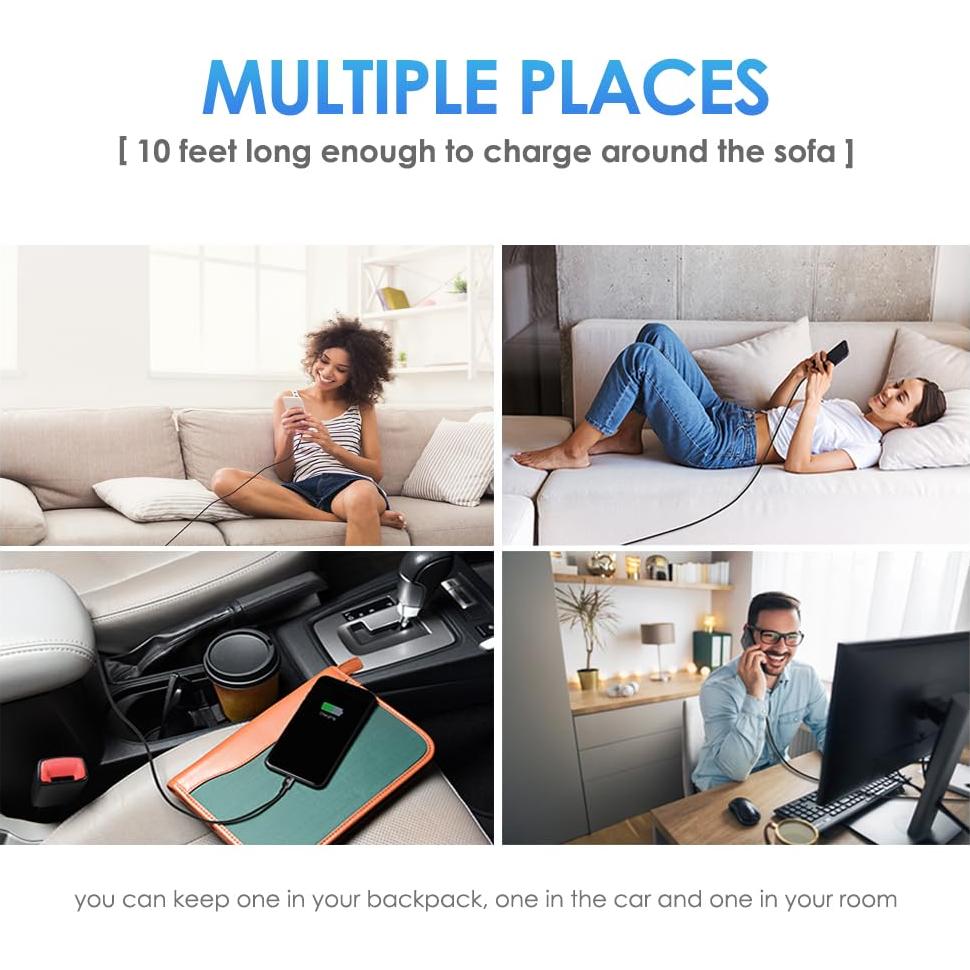 Cargador iPhone 10FT 3Pack MFi Cable USB-A a Lightning