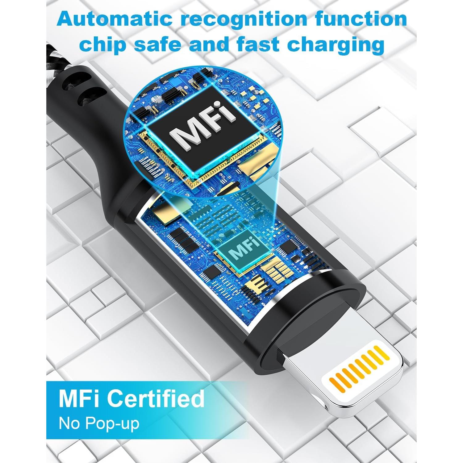 Cable de Carga Extra Largo 6.1m MFi para iPhone y iPad - Negro