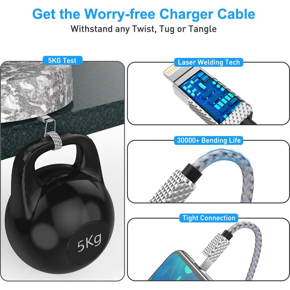 Cable de Carga Extra Largo 6m para iPhone MFi Rápido