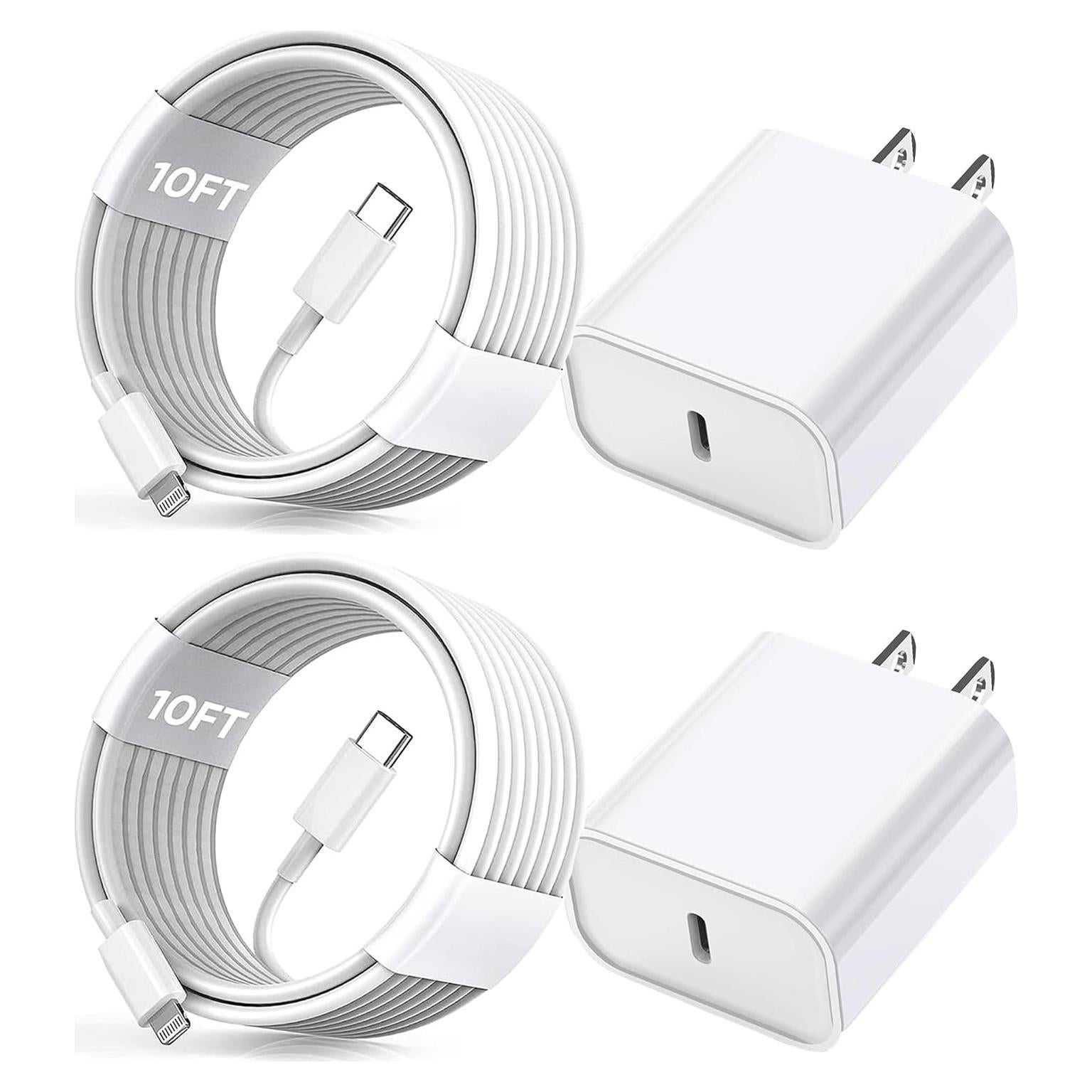 Cargador Rápido USB C PD 3.0 para iPhone - 2 Pack 10FT MFi