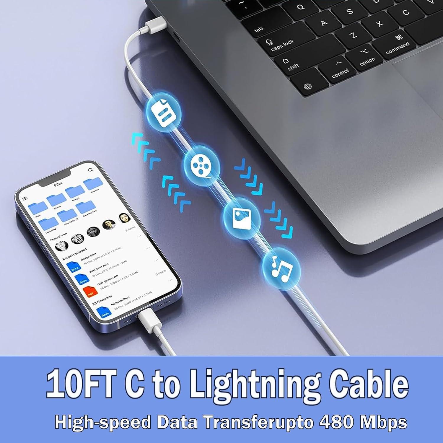 Cargador Rápido USB C PD 3.0 para iPhone - 2 Pack 10FT MFi