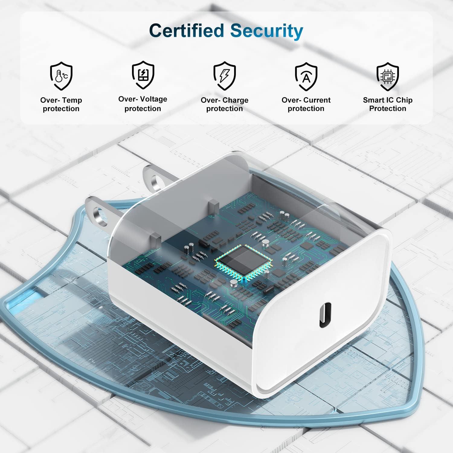 Cargador Rápido 20W Deloni con Cable USB C a Lightning 10 pies - Blanco