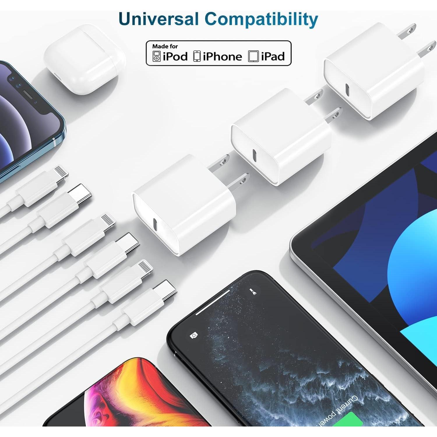 Cargador Rápido 20W Deloni con Cable USB C a Lightning 10 pies - Blanco