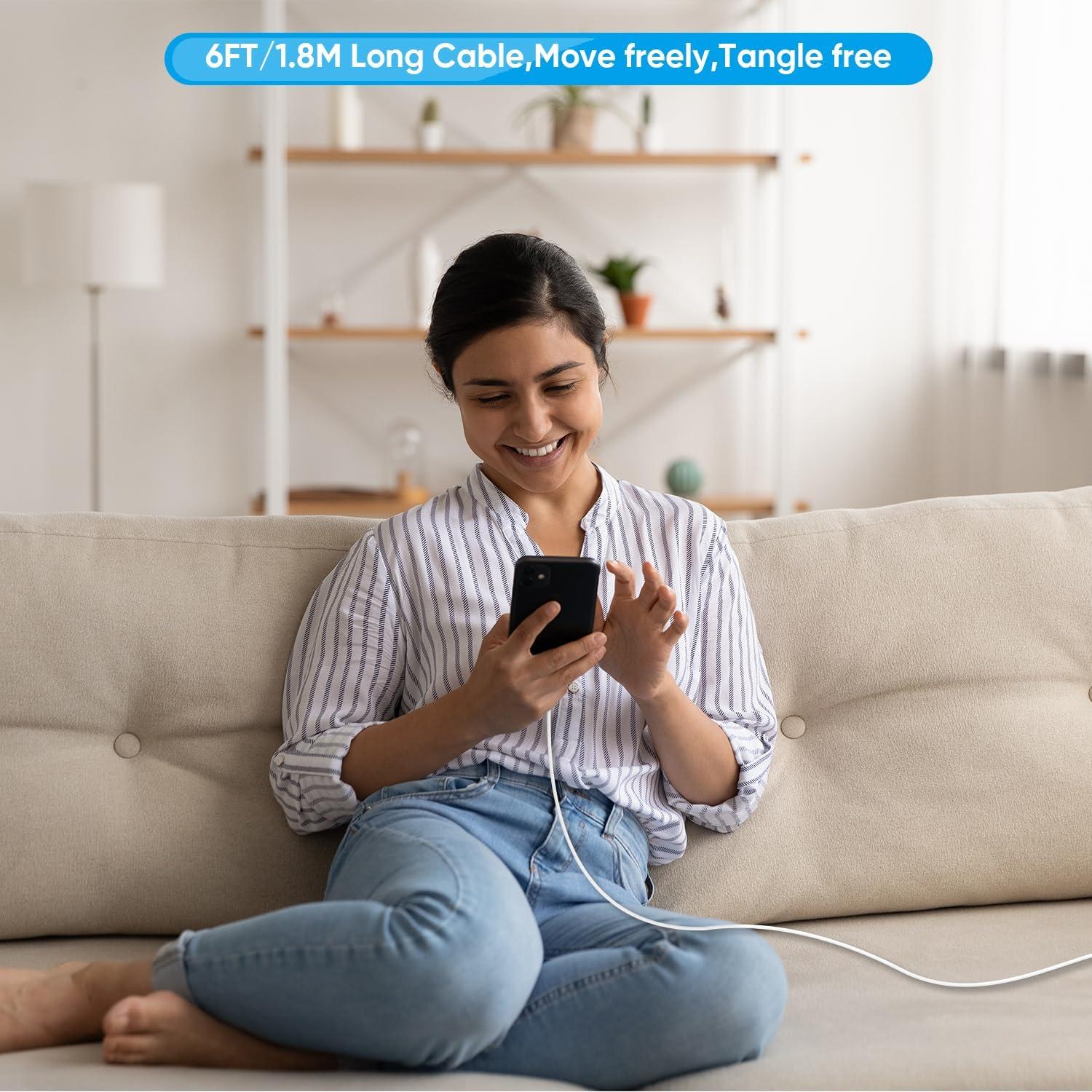 Cable de carga rápida 6 pies + cargador USB-C Apple MFi - 3 paquetes