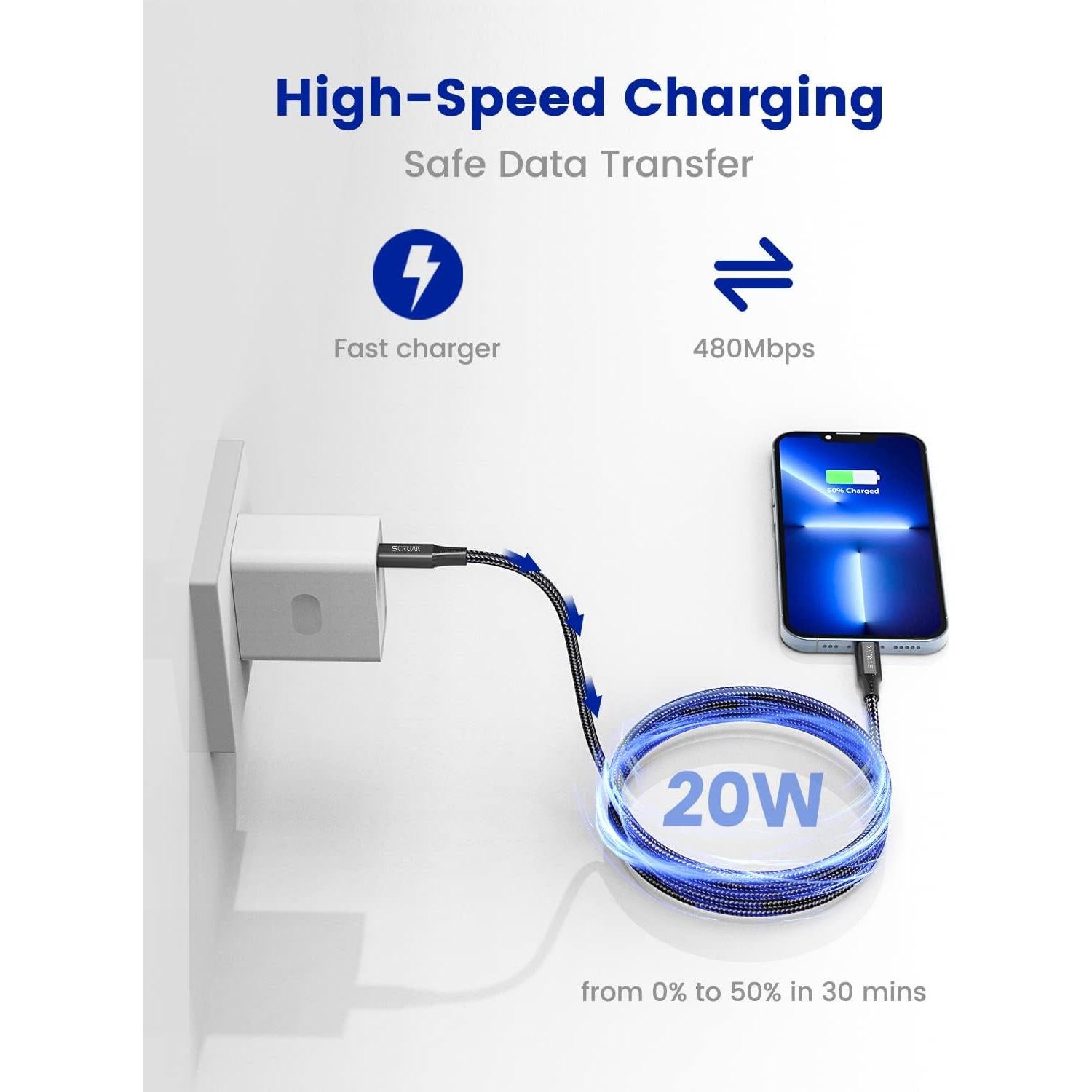 Cable USB C a Lightning 5M SCRUAK Carga Rápida iPhone