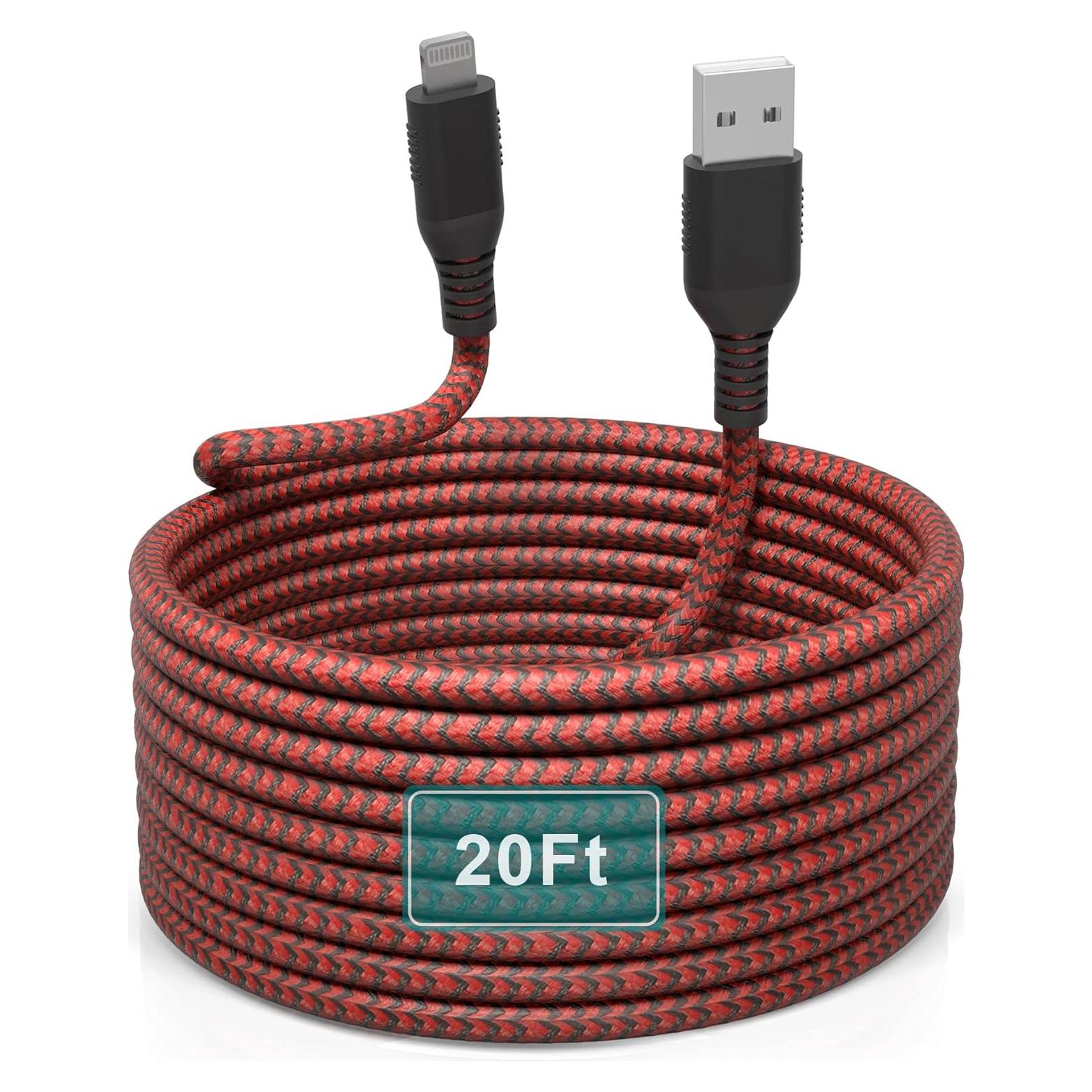 Cable de Cargador Lightning Bawanfa 6M Trenzado Rojo y Negro