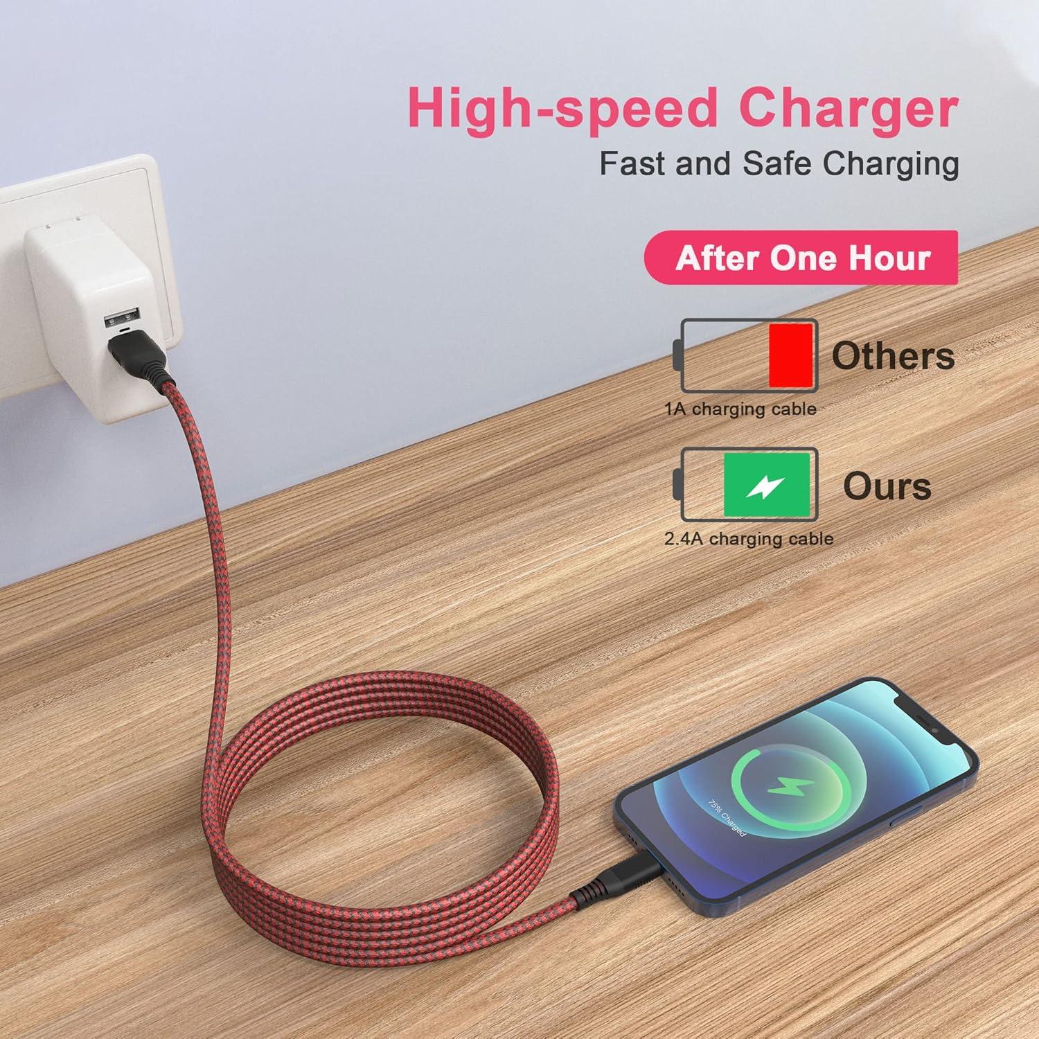 Cable de Cargador Lightning Bawanfa 6M Trenzado Rojo y Negro