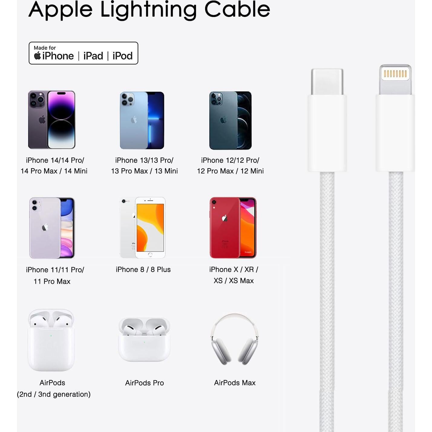 Cable trenzado 3m Lightning a USB C Abysssea carga rápida