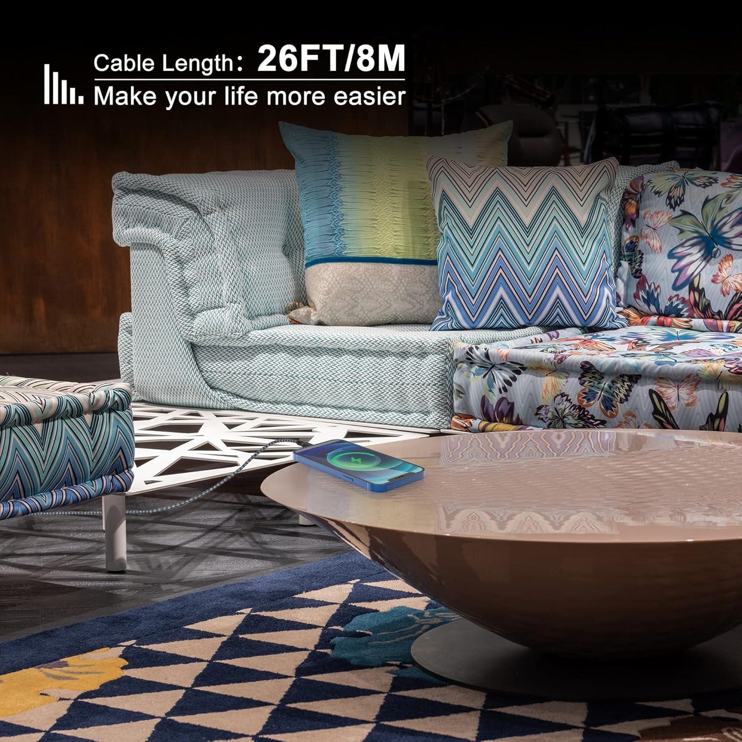 Cargador Lightning Bawanfa 8M Trenzado Nylon Carga Rápida 2.4A