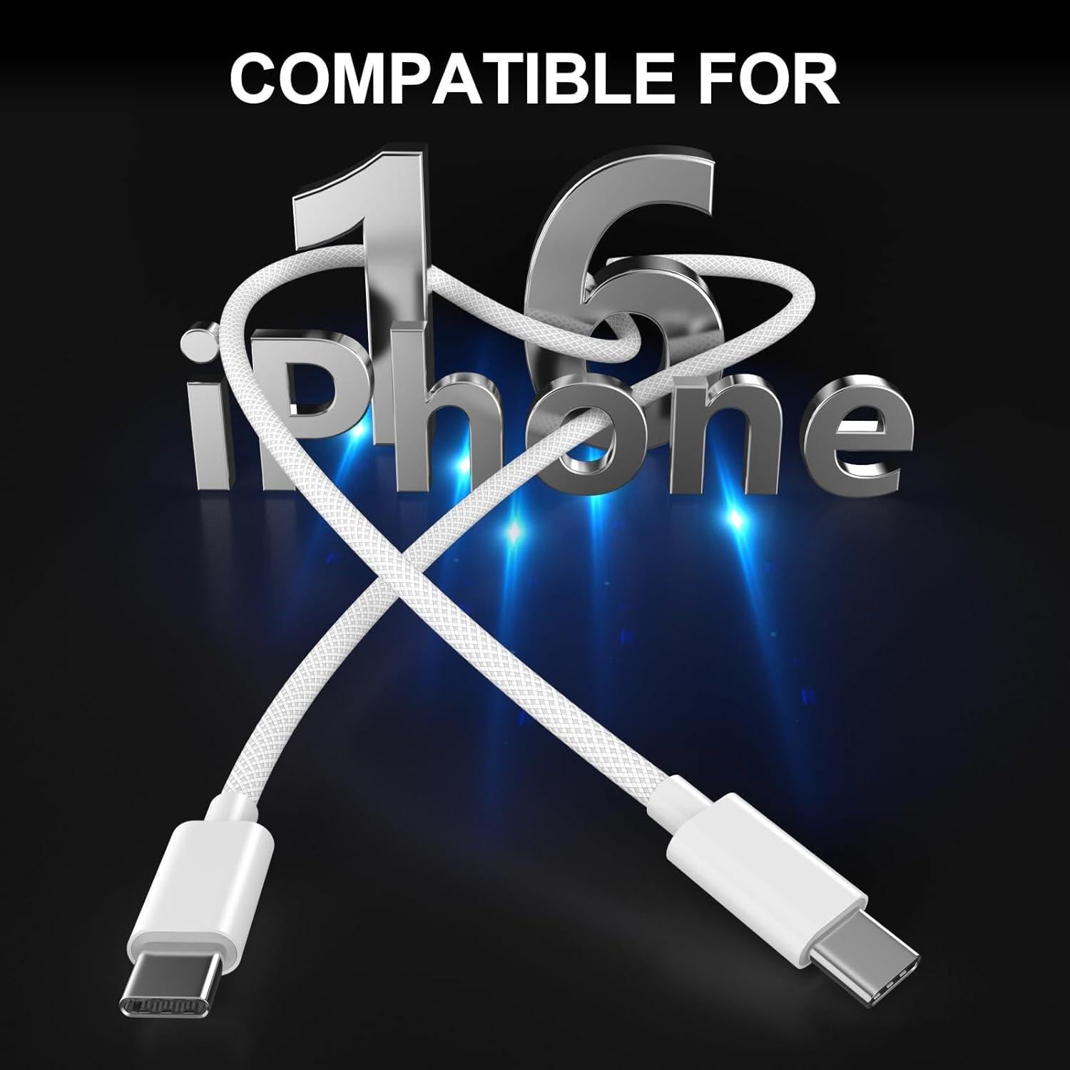 Cable de Carga USB C a C 2 Paquete 6ft 60W para iPhone 17/16