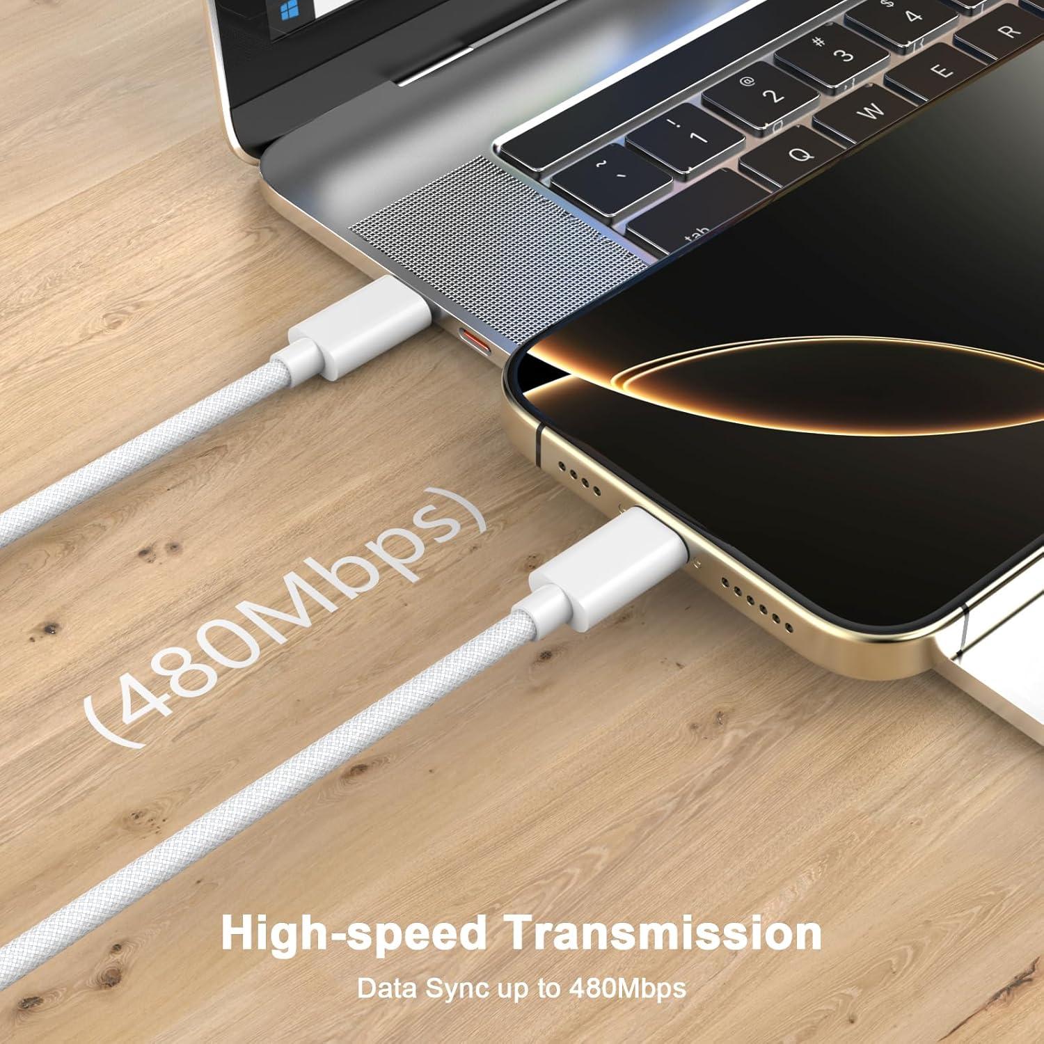 Cable de Carga USB C a C 2 Paquete 6ft 60W para iPhone 17/16