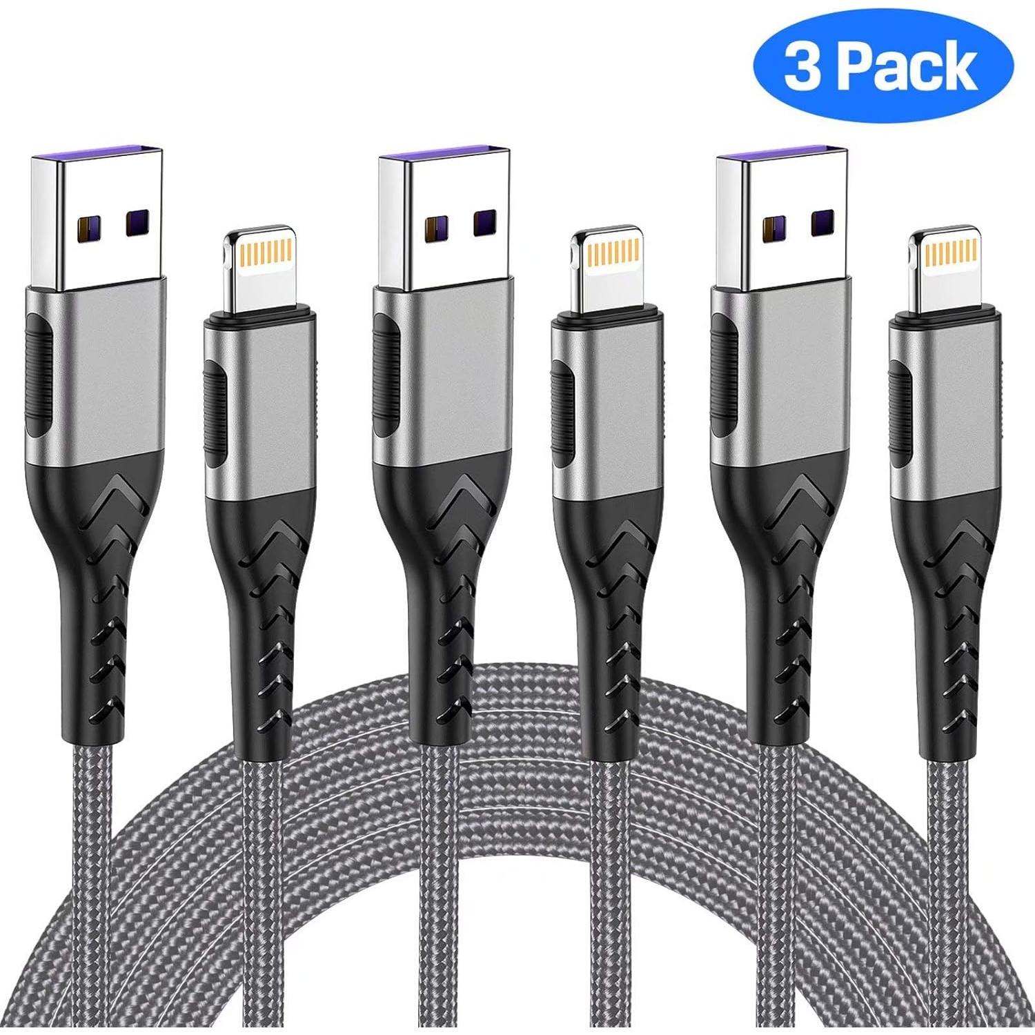 Cargador Lightning Durcord MFi - 3 Cables USB A 3m Plata