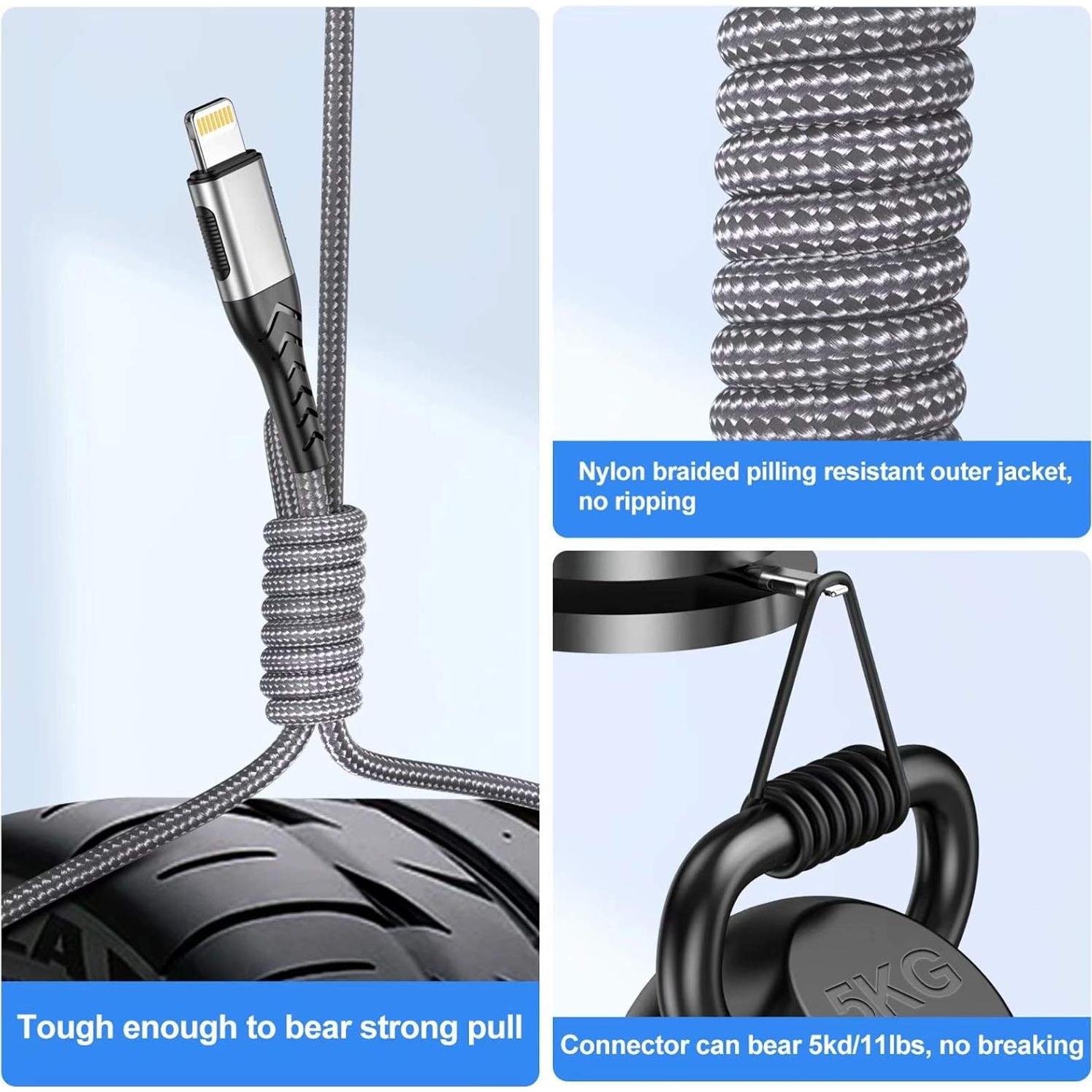 Cargador Lightning Durcord MFi - 3 Cables USB A 3m Plata