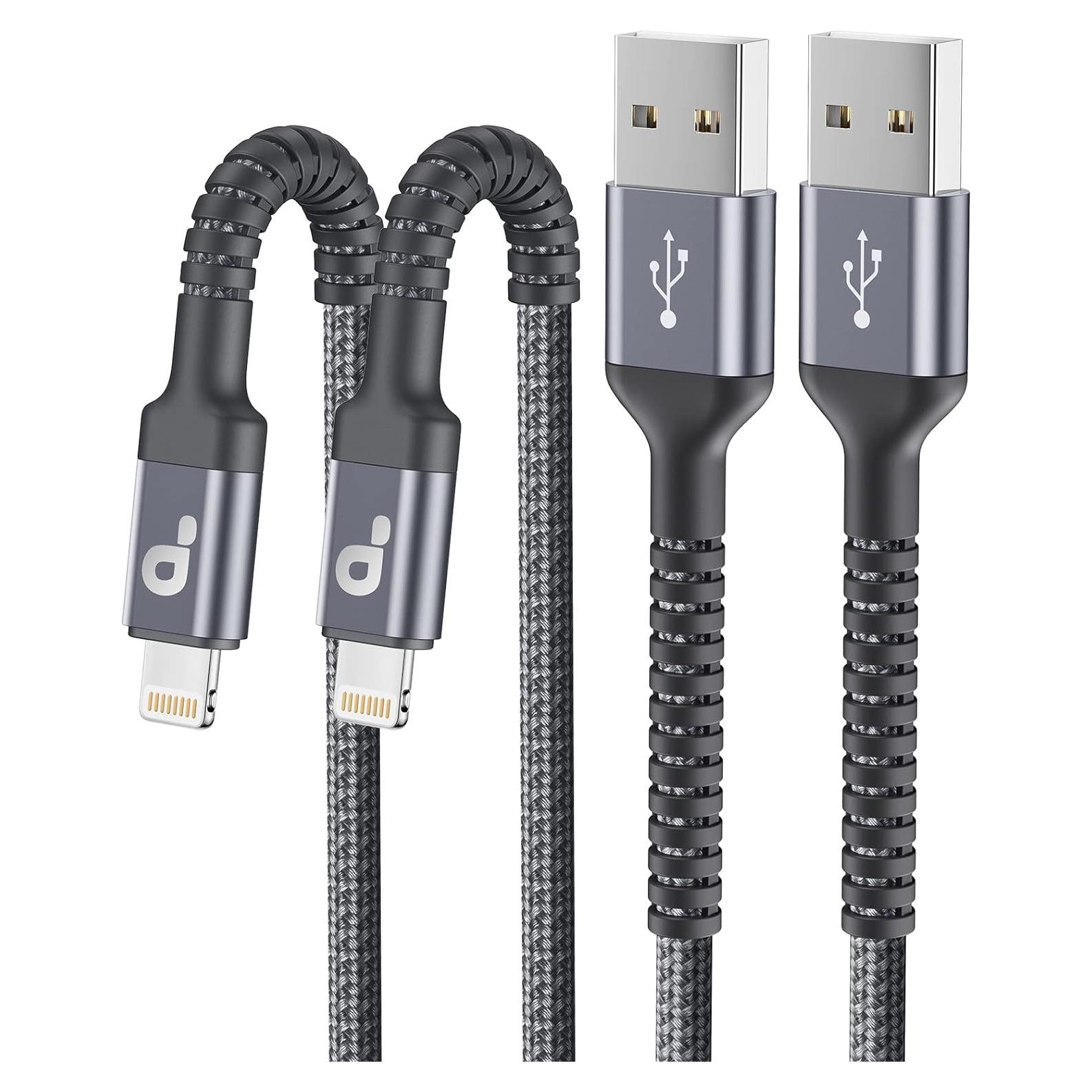 Cargador Lightning MFi PRAKIE 2 Cables 10FT Nylon Gris