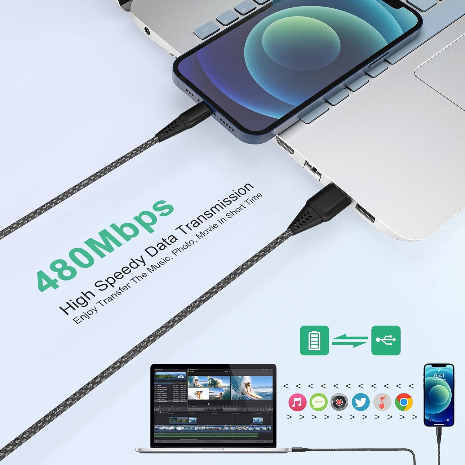 Cable de Cargador Rápido 8M MFi Nylon Trenzado para iPhone