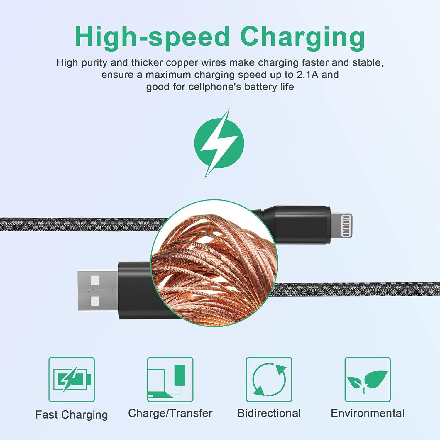 Cable de Cargador Rápido 8M MFi Nylon Trenzado para iPhone