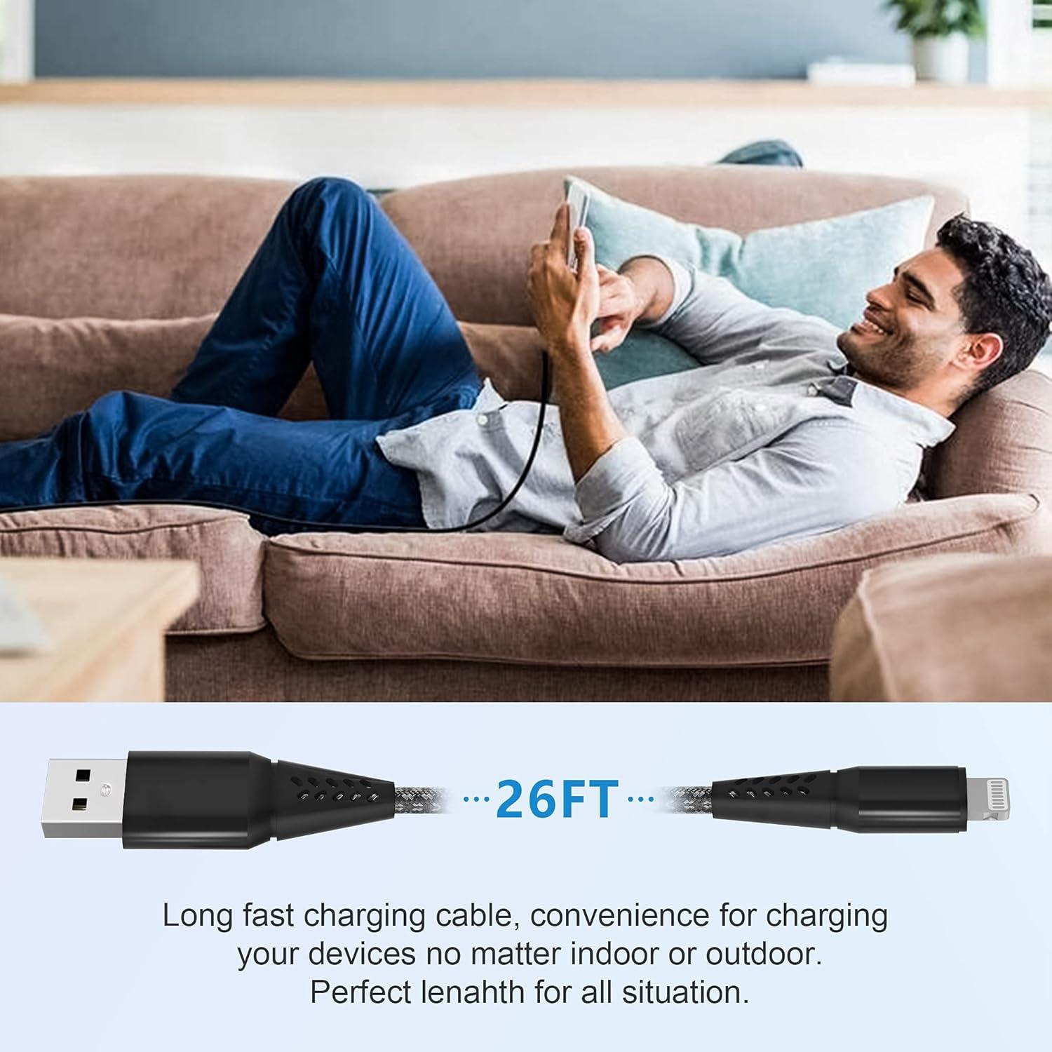 Cable de Cargador Rápido 8M MFi Nylon Trenzado para iPhone