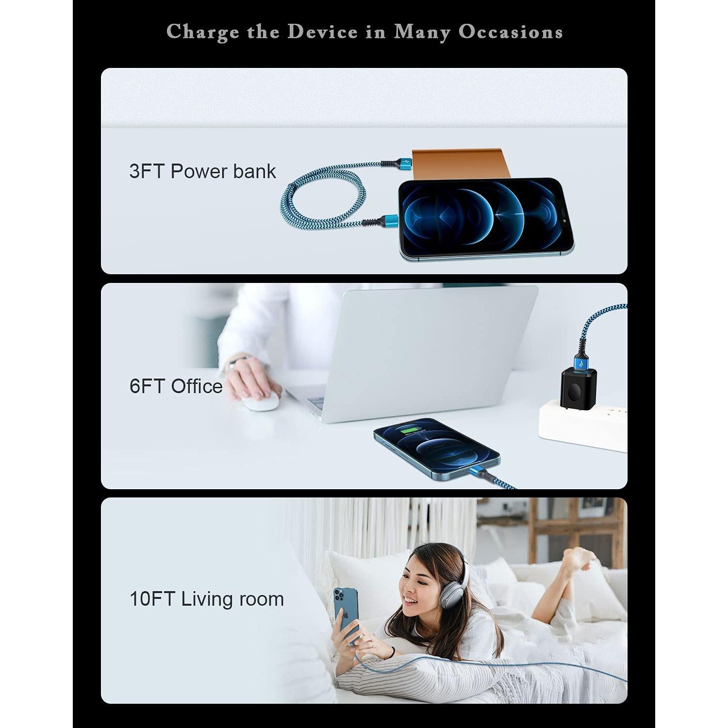 Cable de carga rápida MFI 10 pies Dynamic8 para iPhone