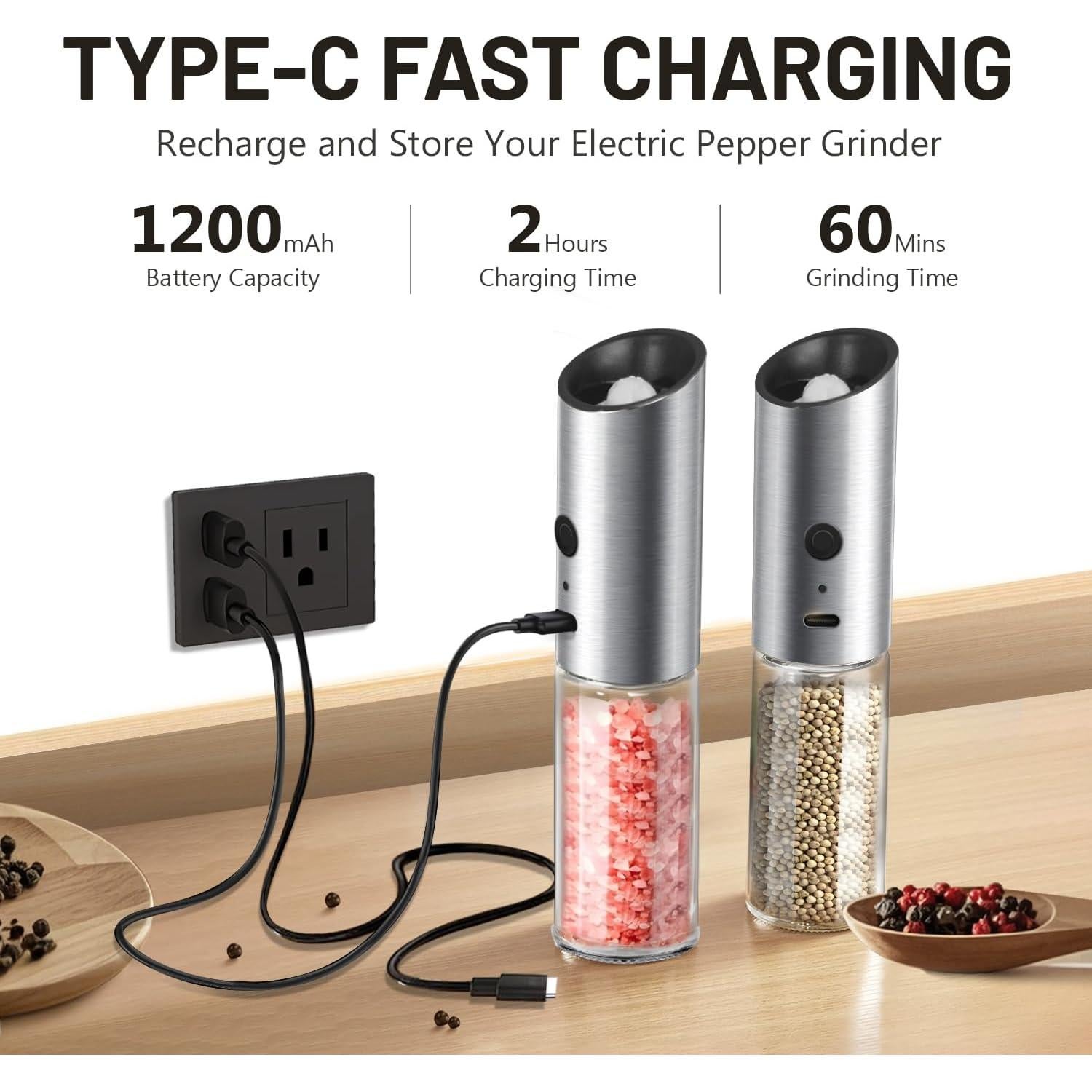 Juego de Molinillos Eléctricos de Sal y Pimienta Solisifime 170g