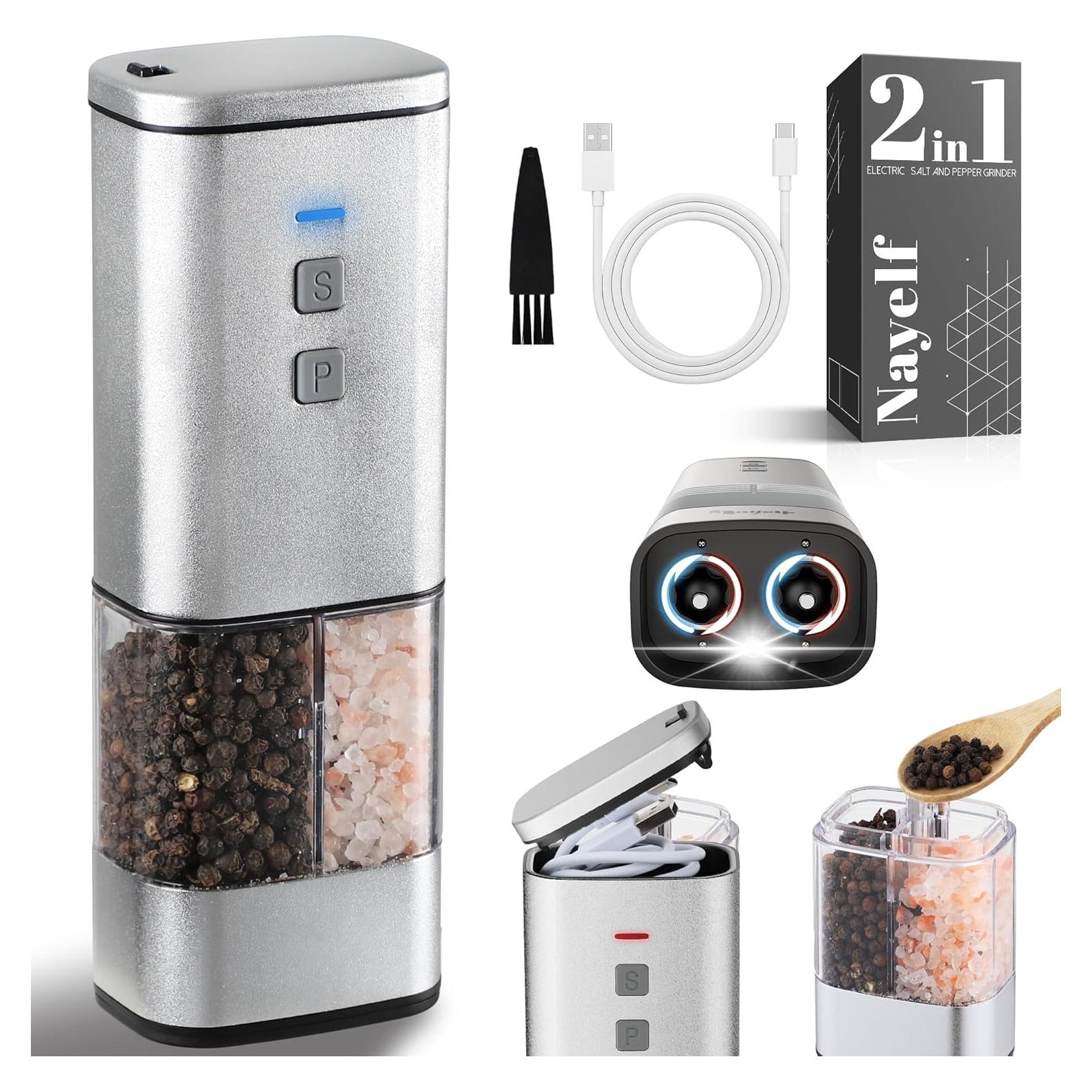 Molinillo Eléctrico de Sal y Pimienta Nayelf 2 en 1 Plateado