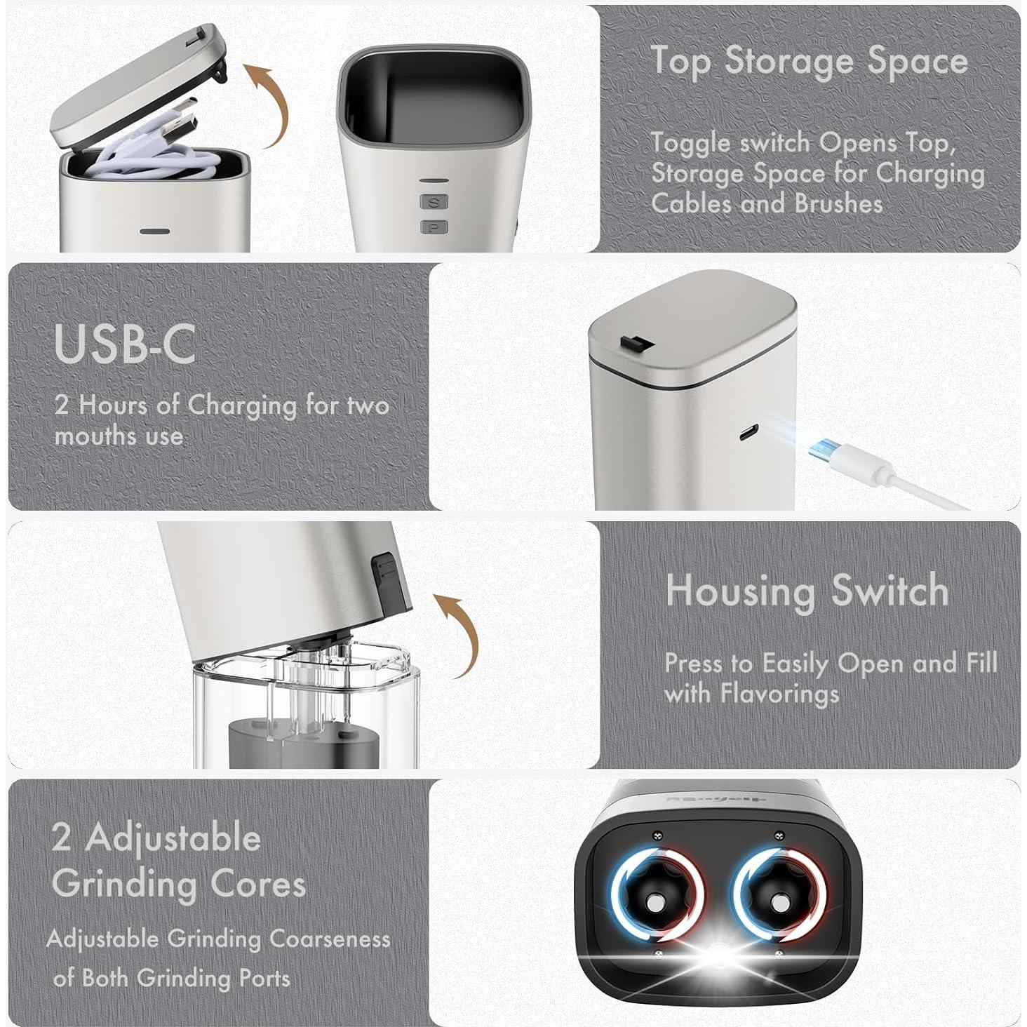 Molinillo Eléctrico de Sal y Pimienta Nayelf 2 en 1 Plateado