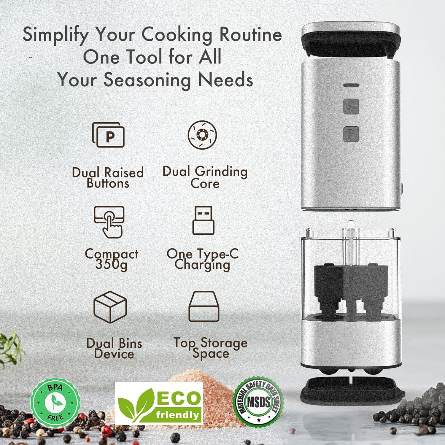 Molinillo Eléctrico de Sal y Pimienta Nayelf 2 en 1 Plateado