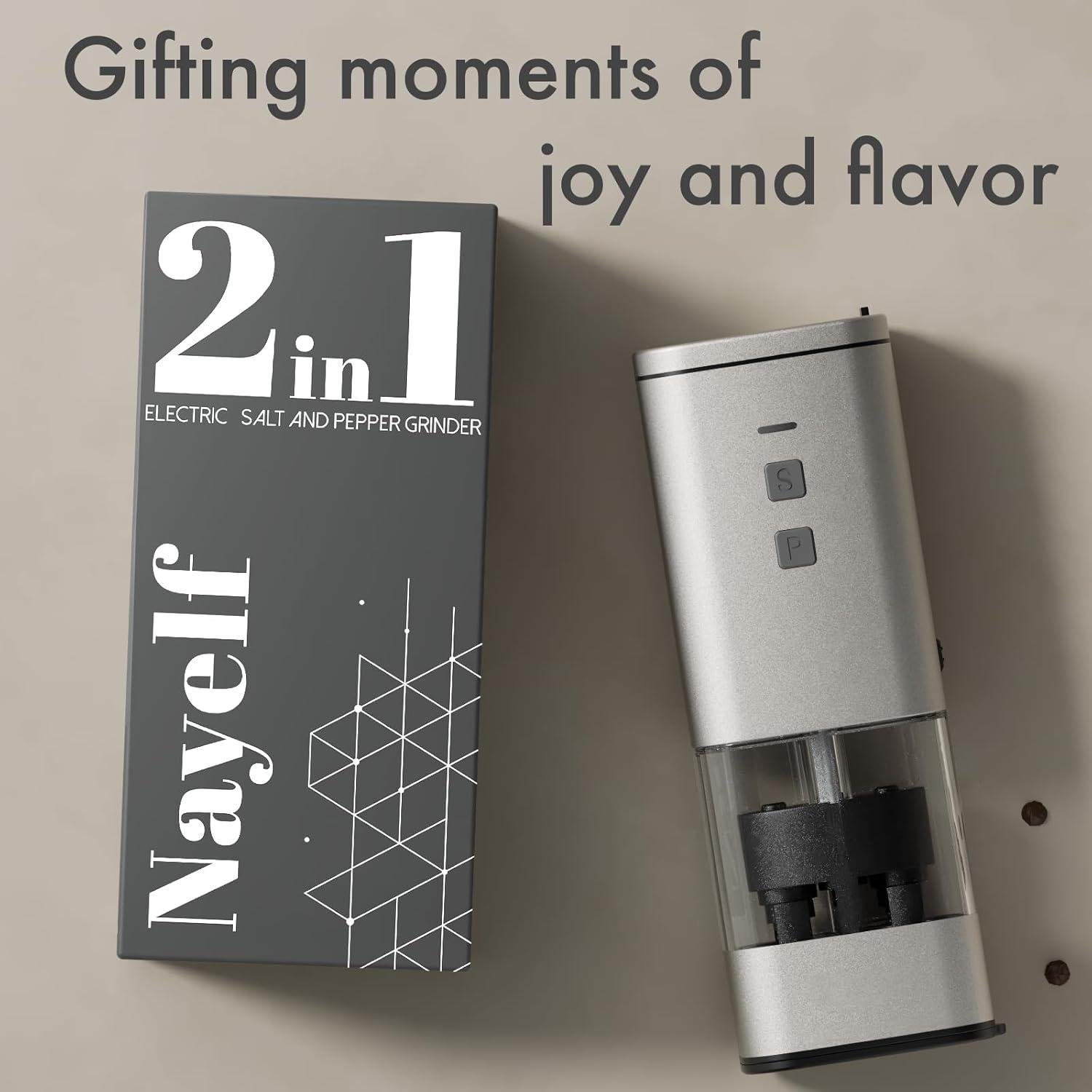 Molinillo Eléctrico de Sal y Pimienta Nayelf 2 en 1 Plateado