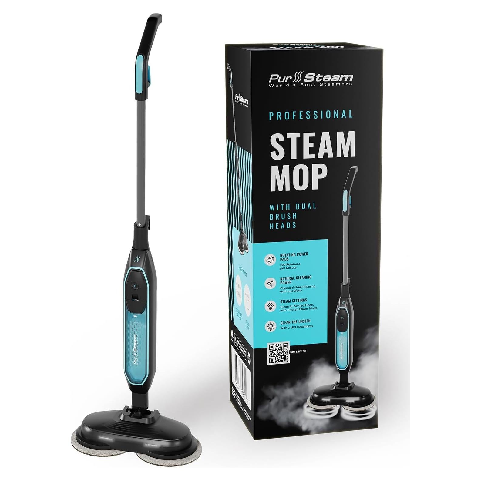 Mopa de Vapor PurSteam ScrubMaster 1200W con Doble Cepillo