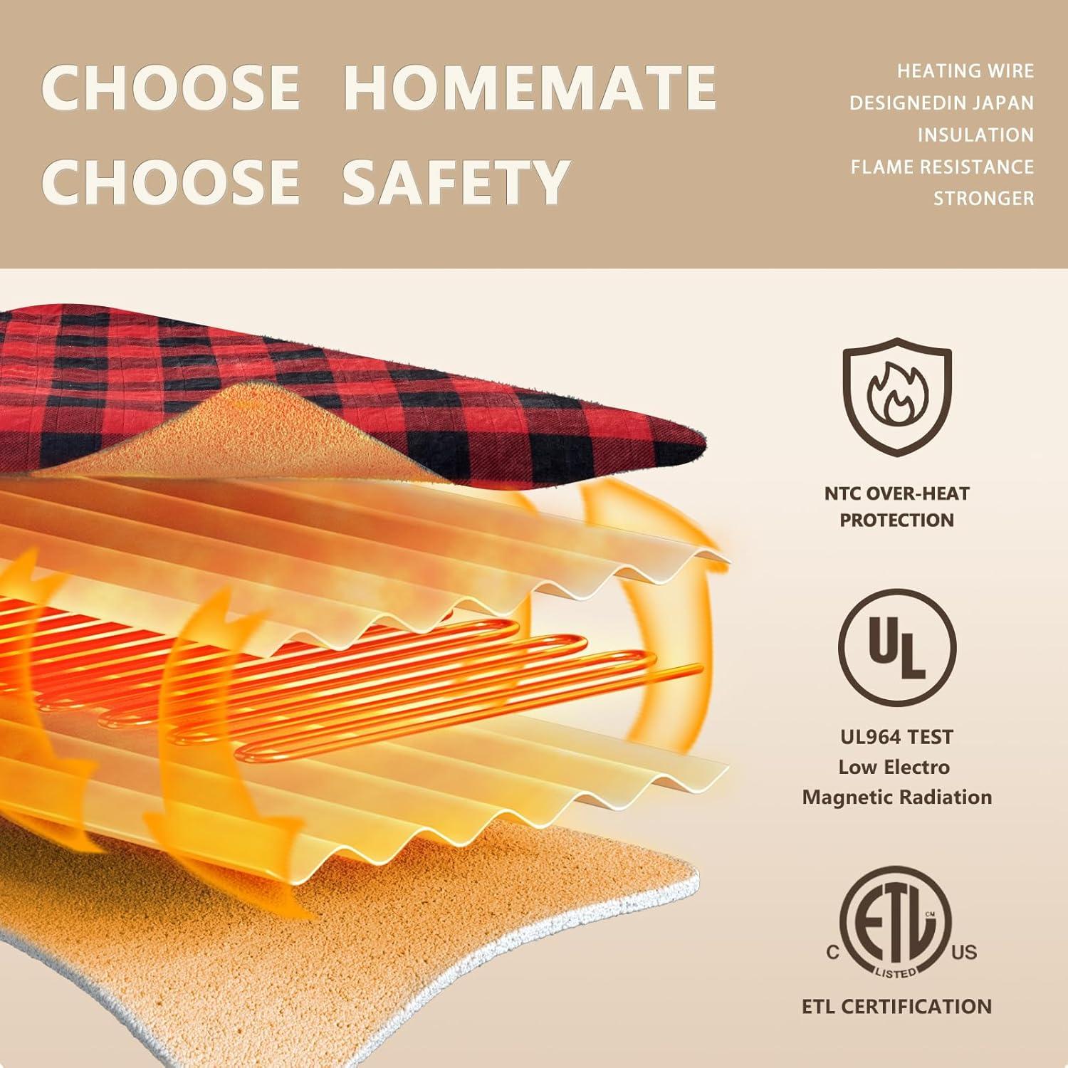 Manta eléctrica Homemate 127x152 cm Franela 10 Niveles Calor