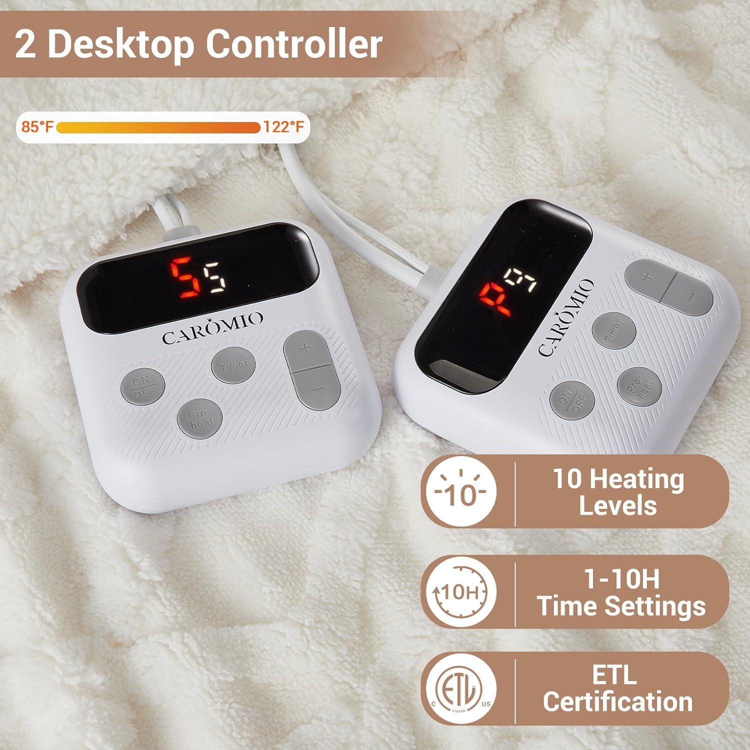 Manta Eléctrica CAROMIO King Sherpa 90x100cm 10 Niveles Calor