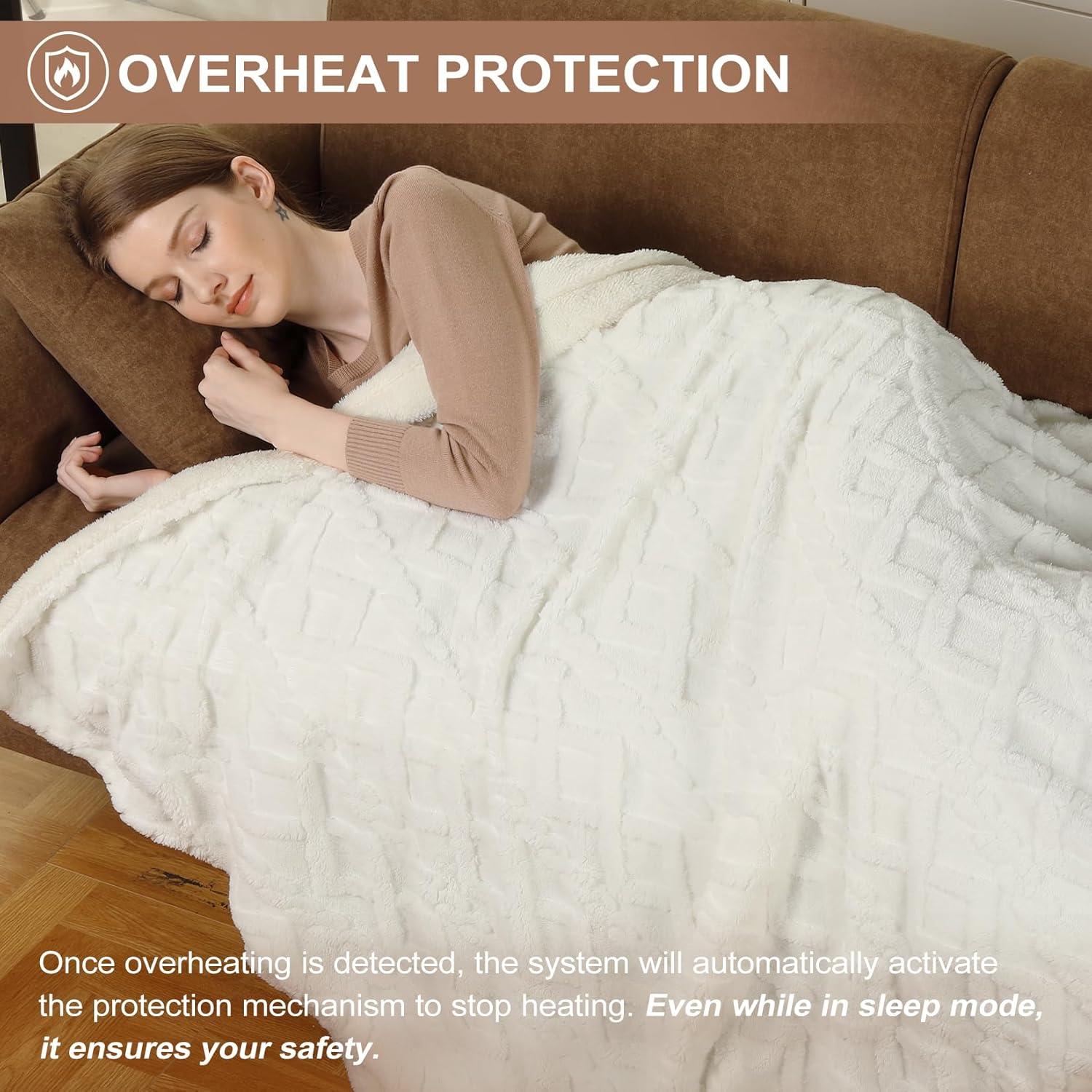 Manta Eléctrica CAROMIO King Sherpa 90x100cm 10 Niveles Calor