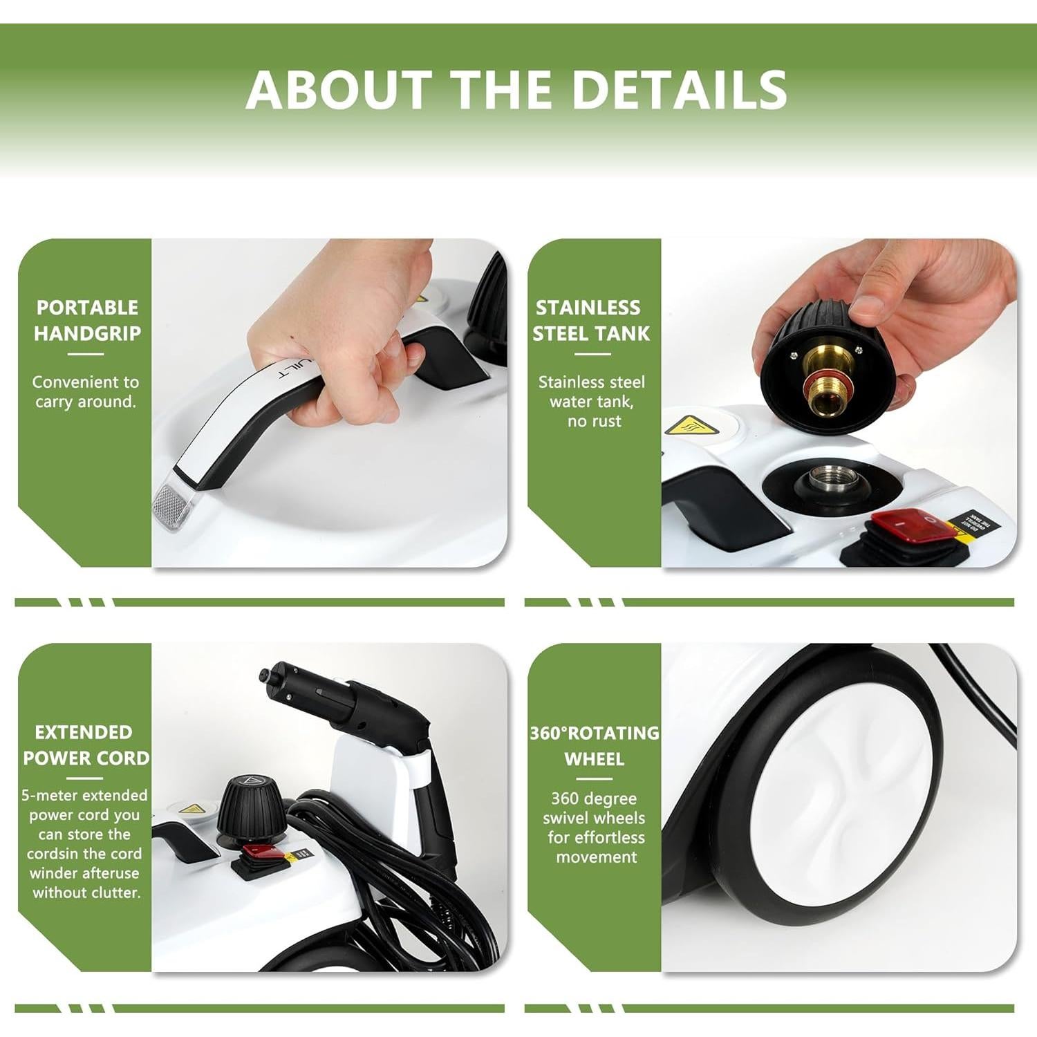 Limpiador a Vapor Guardian 1800W 1.5L 23 Accesorios Blanco