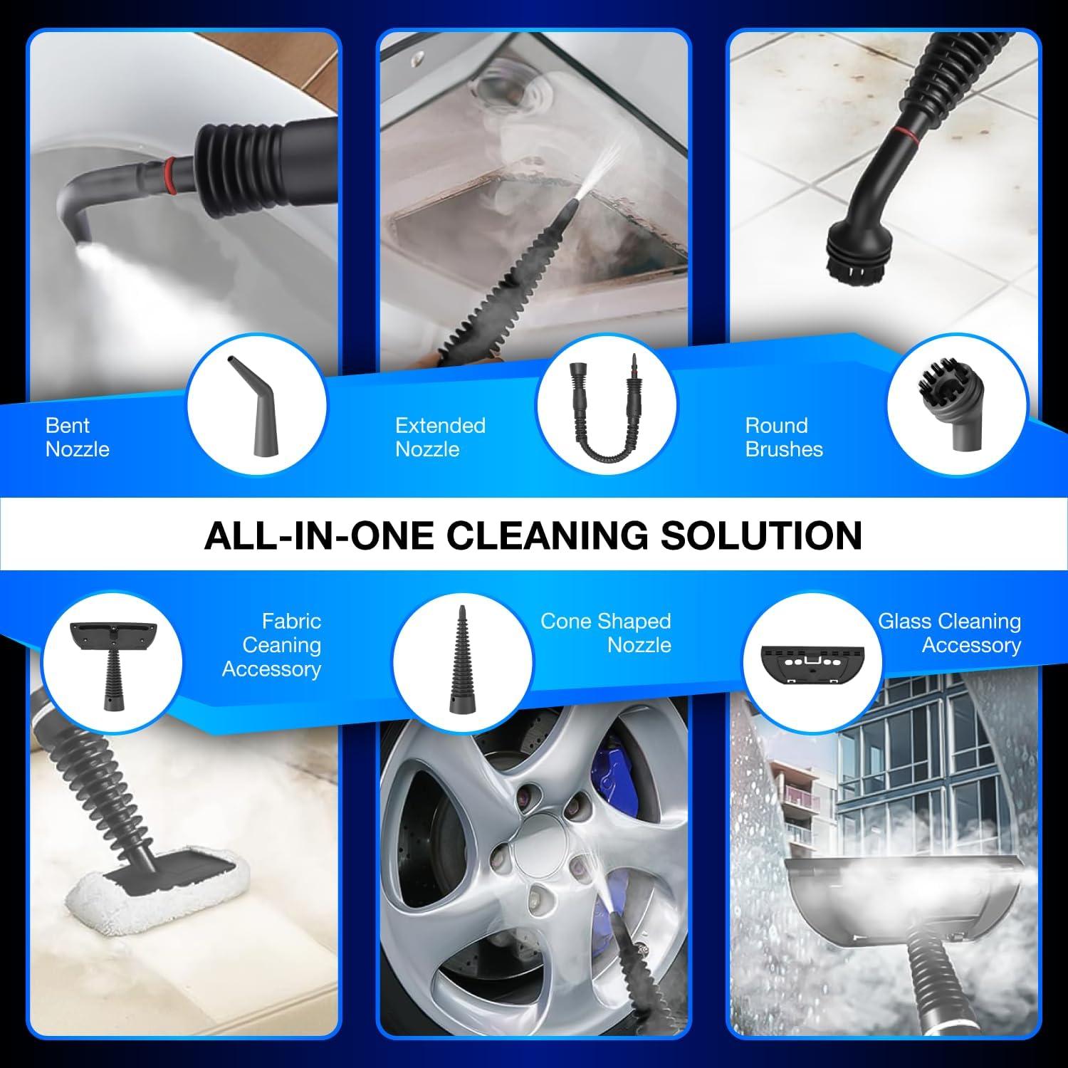 Limpiador de Vapor de Mano Gearwiz Wiz - 1000W, 450ml, 9 Accesorios