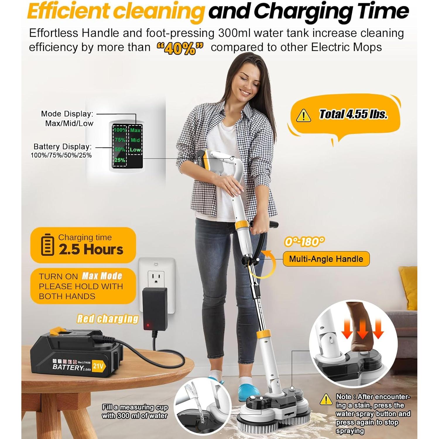 Mopa Eléctrica Inalámbrica Qimedo M1 800RPM 127cm con Luz LED