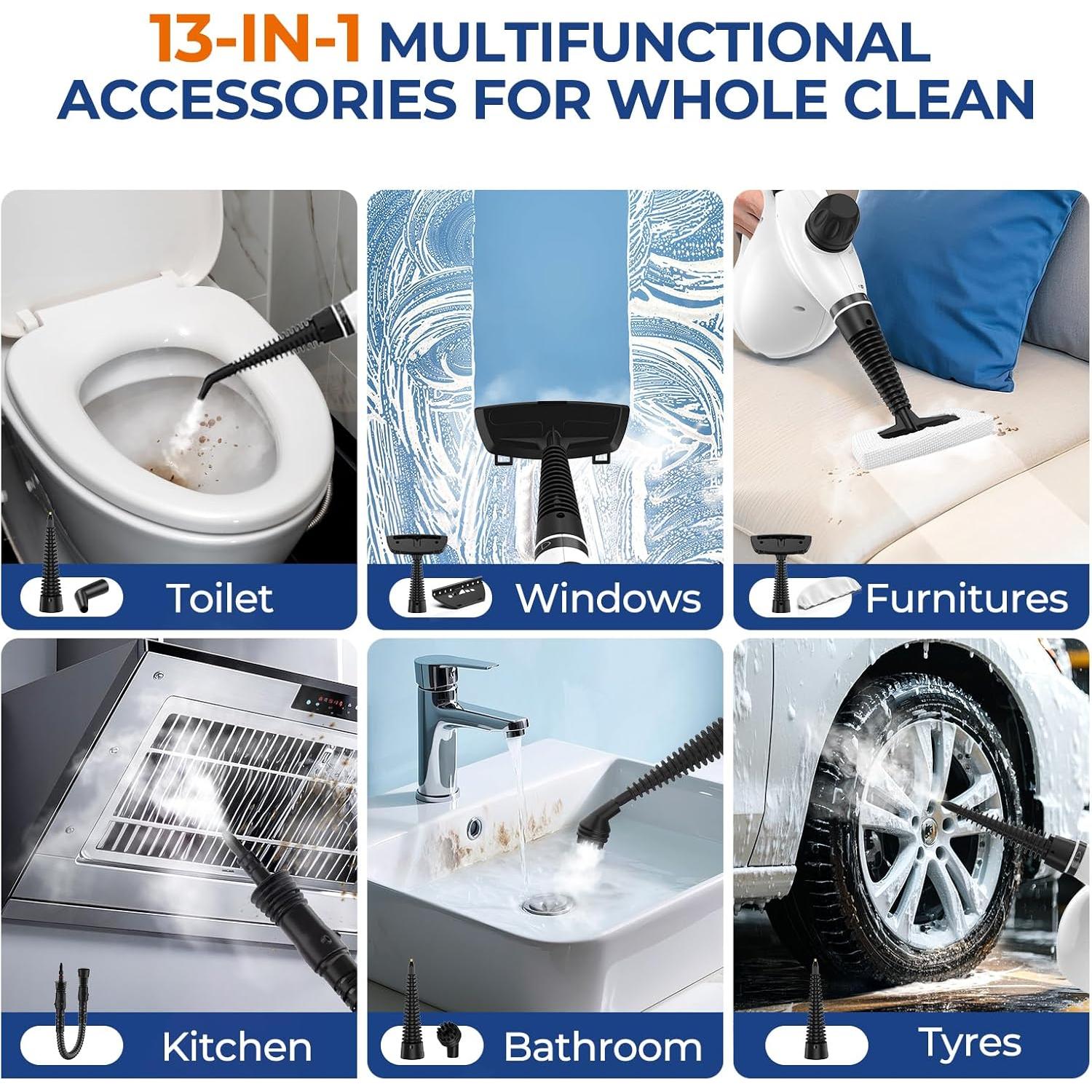 Limpiador a Vapor LABIGO EM-323 13PCS 1050W Blanco y Negro