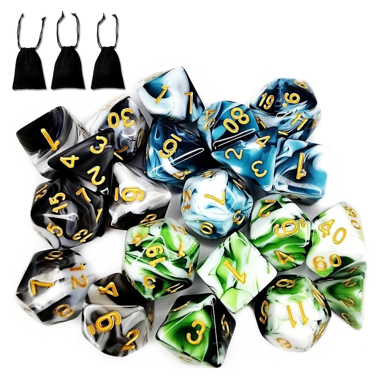 Juego de Dados Poliedricos DND QHFLY 3 Juegos con Bolsas