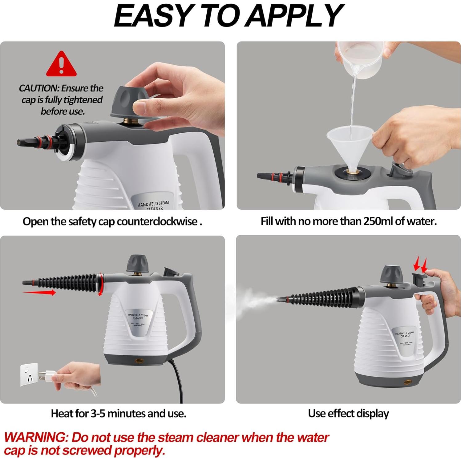 Limpiador de Vapor de Mano Ancohom 350ml 1050W Portátil