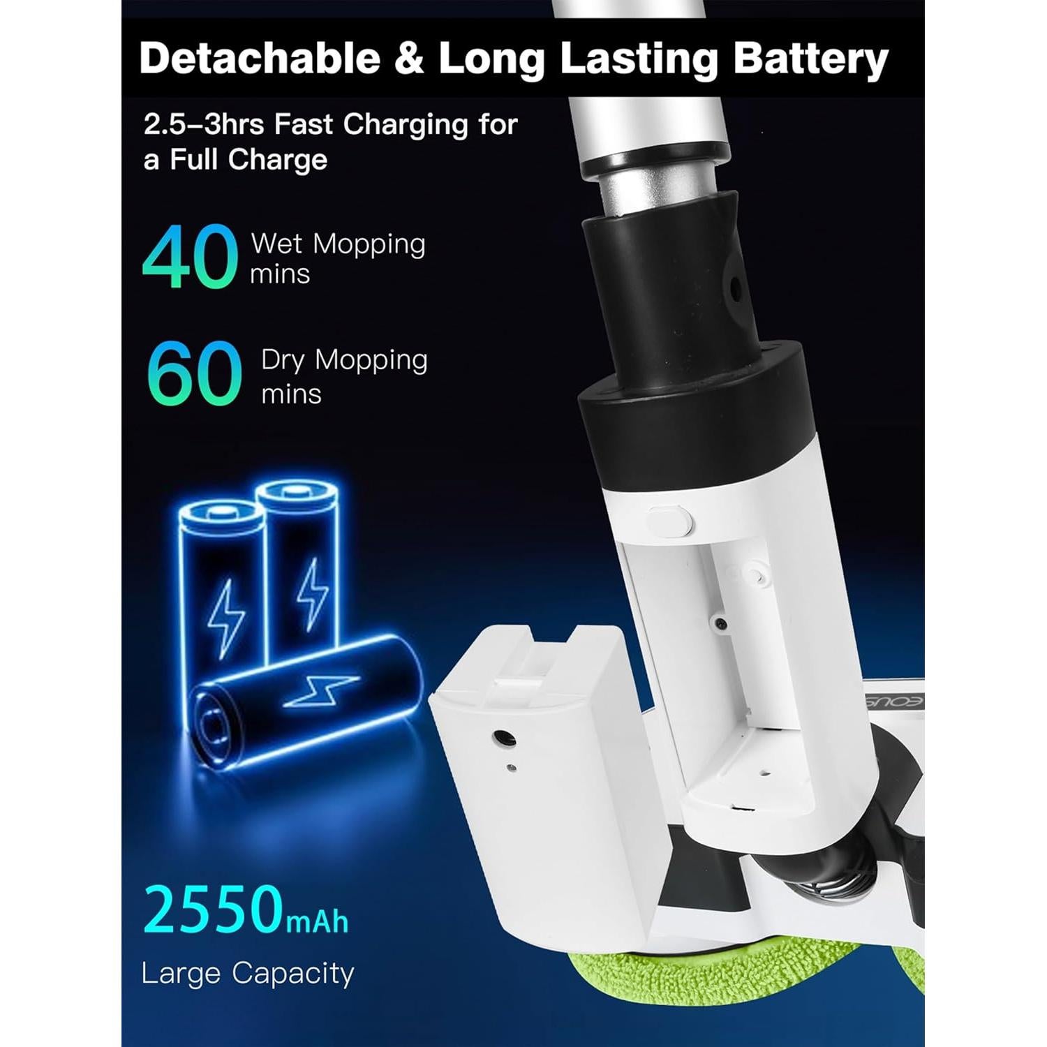 Mopa Eléctrica Inalámbrica EOUS E700, 300ml, Doble Motor, 60min