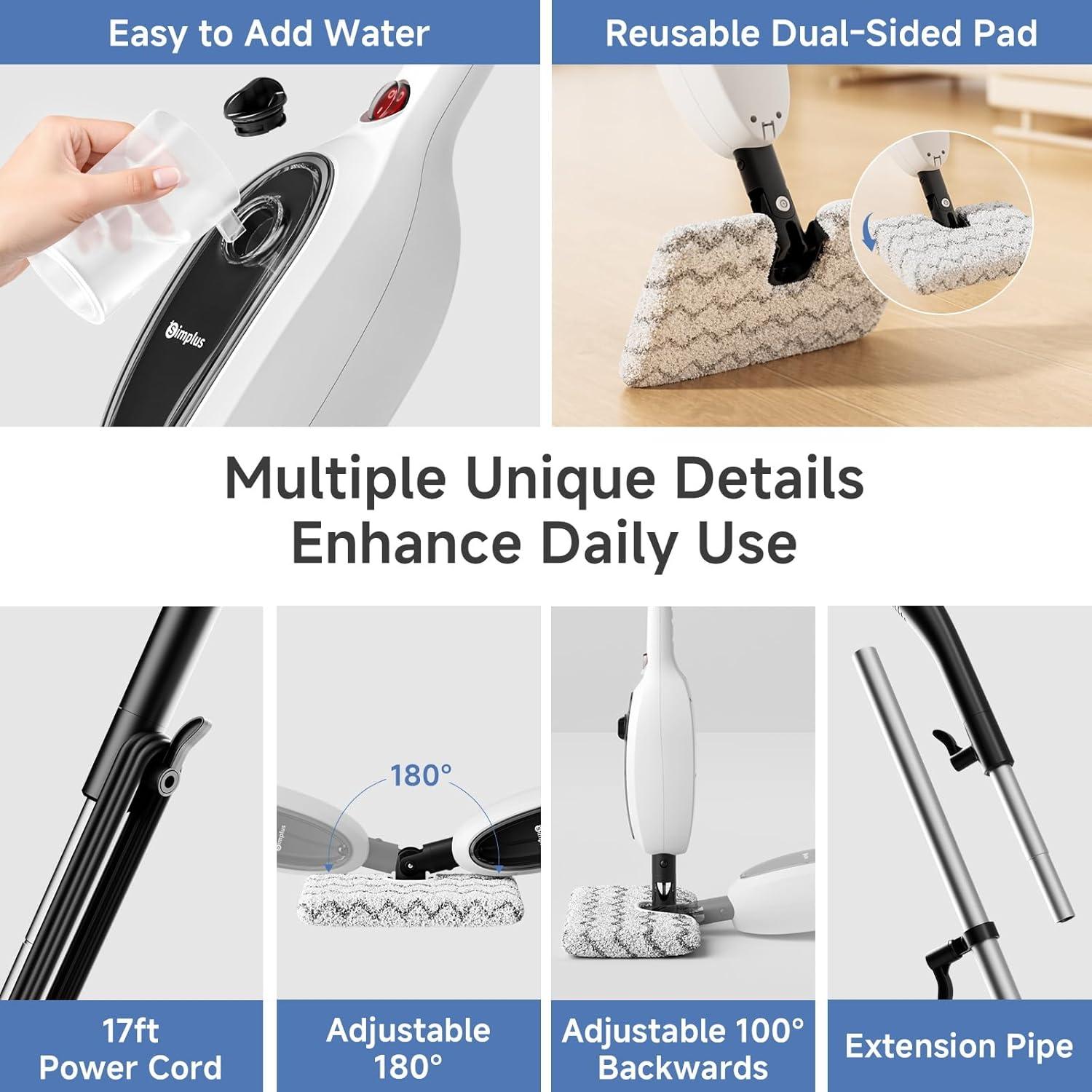 Mop de Vapor SIMPLUS 8 en 1 1360W 280ml 120°C Blanco